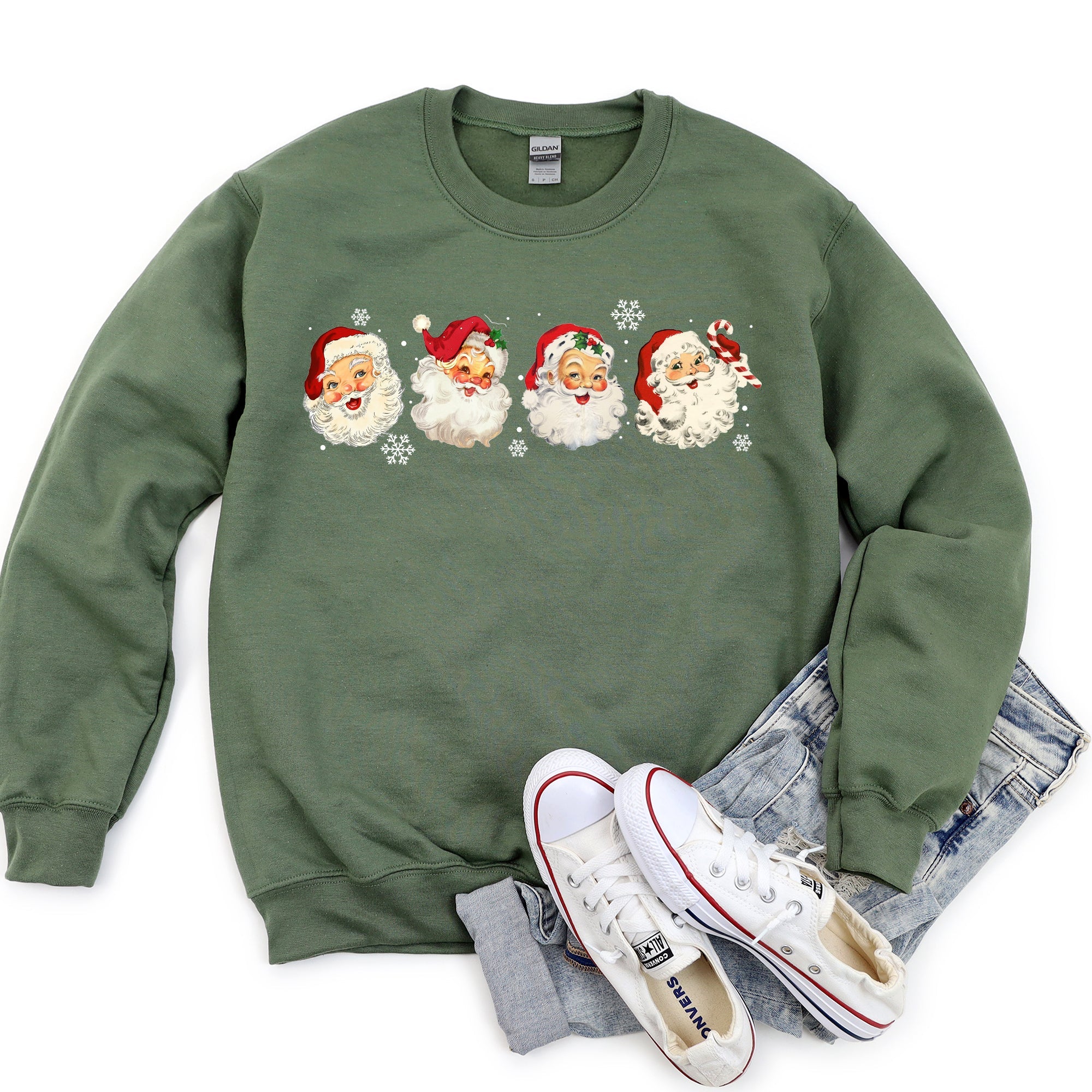Retro Santas With Snowflakes Christmas Sweatshirt
