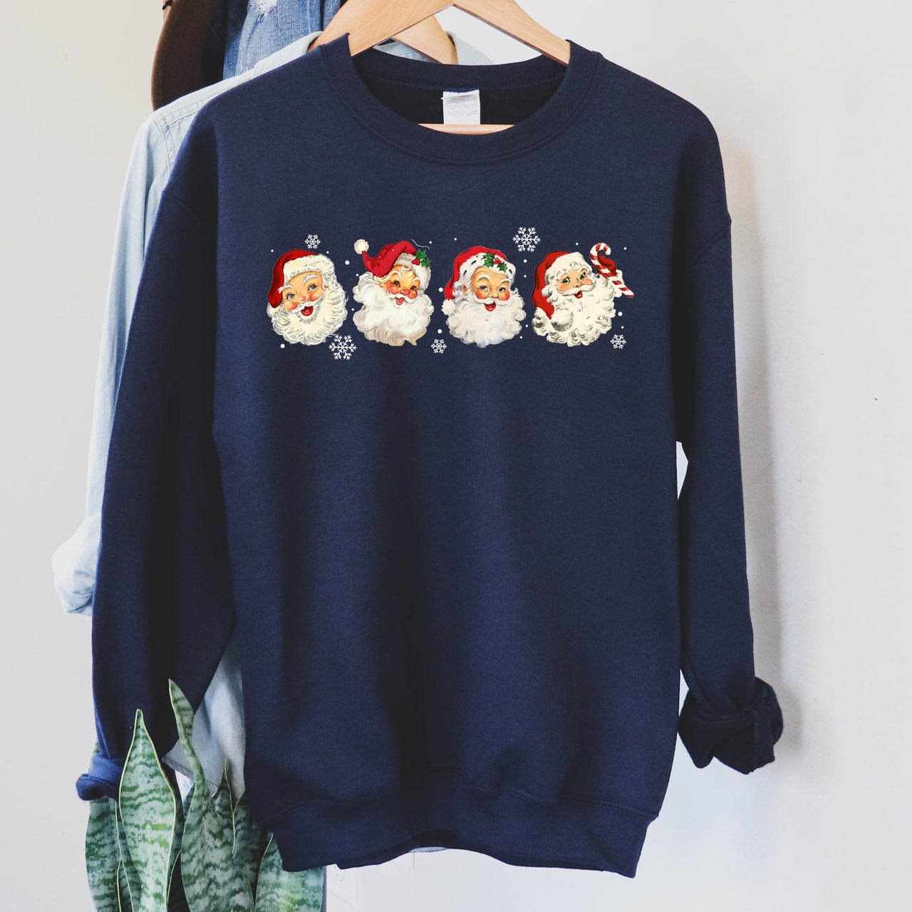 Retro Santas With Snowflakes Christmas Sweatshirt