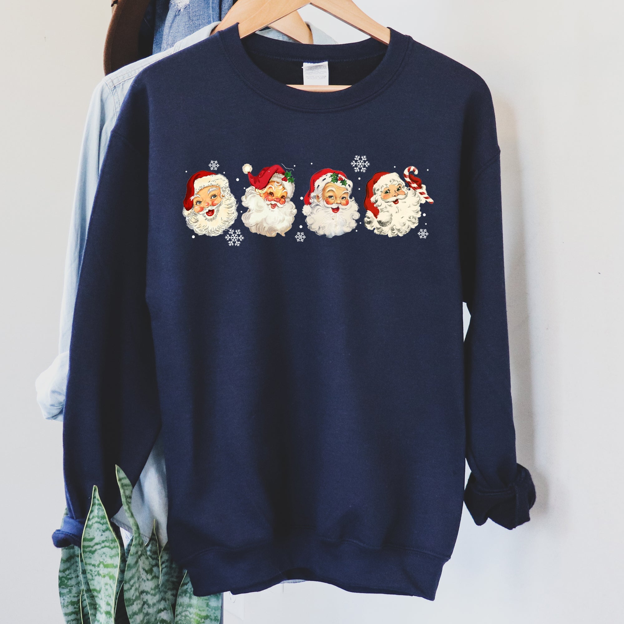 Retro Santas With Snowflakes Christmas Sweatshirt
