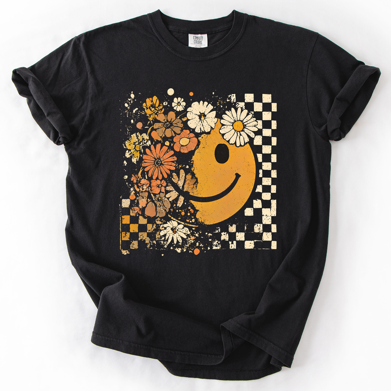 Mama Leopard Pumpkin Pattern Watercolor Bouquet Retro Smiley Halloween Autumn Flowers Comfort Colors Tee