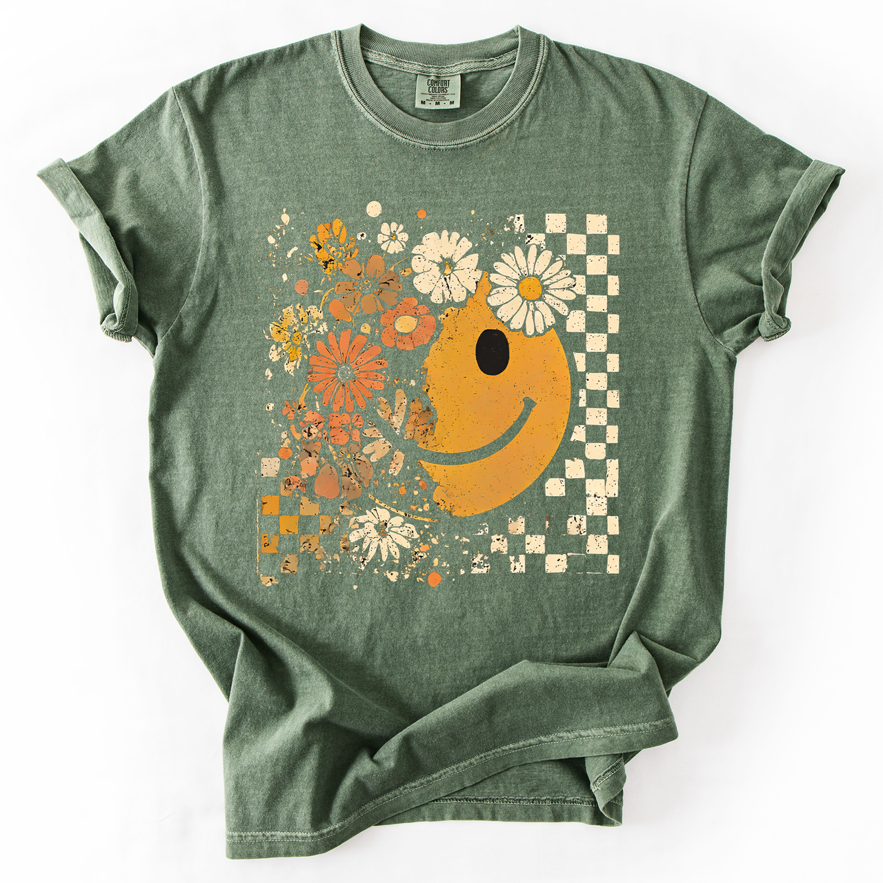 Mama Leopard Pumpkin Pattern Watercolor Bouquet Retro Smiley Halloween Autumn Flowers Comfort Colors Tee
