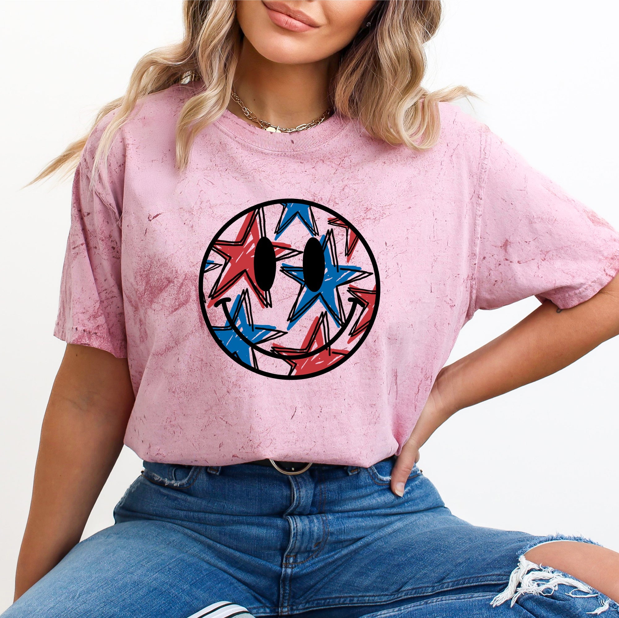 Retro Smiley Patriotic USA America 4th Of July Color Blast Flag Graphic Edition Comfort Colors Tee