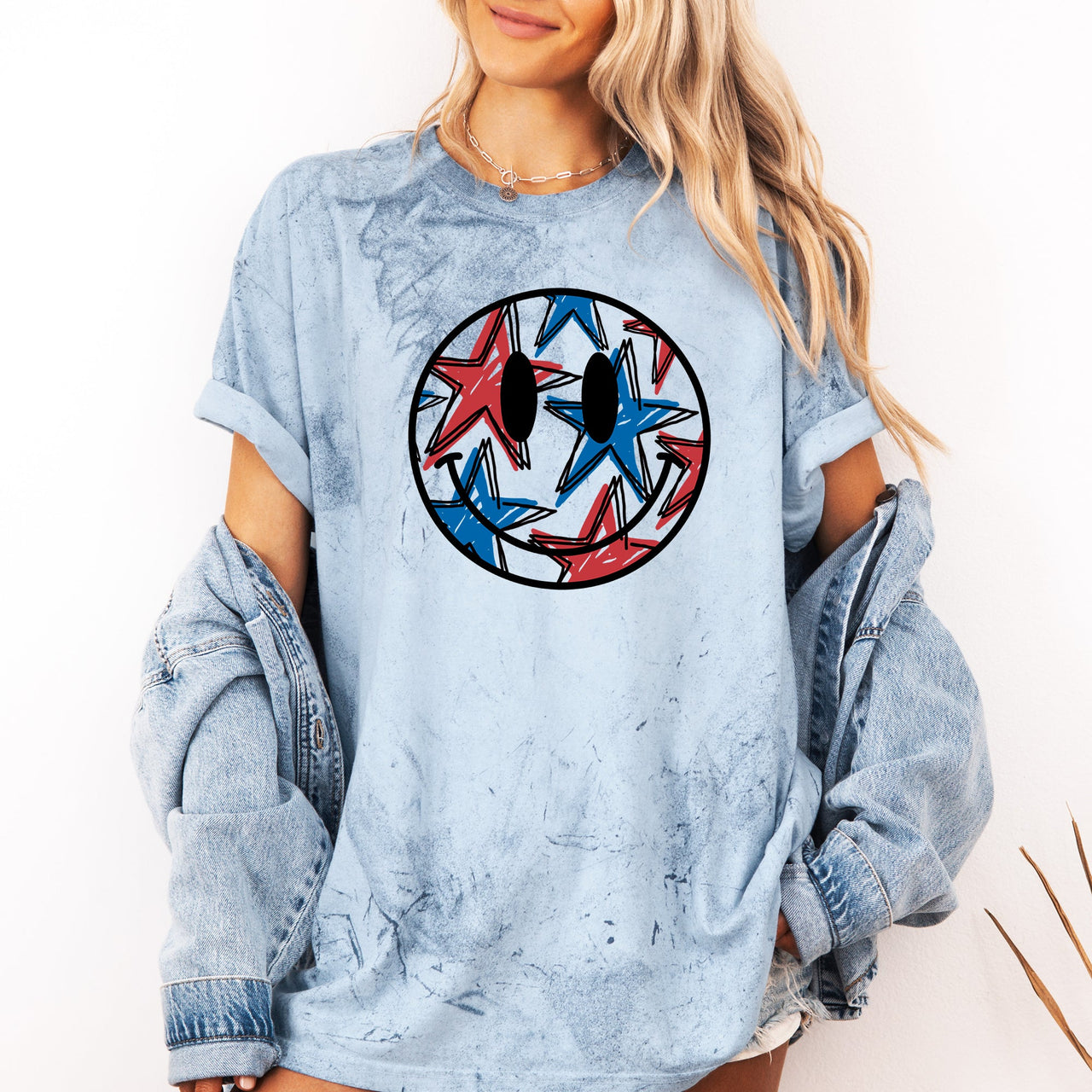 Retro Smiley Patriotic USA America 4th Of July Color Blast Flag Graphic Edition Comfort Colors Tee