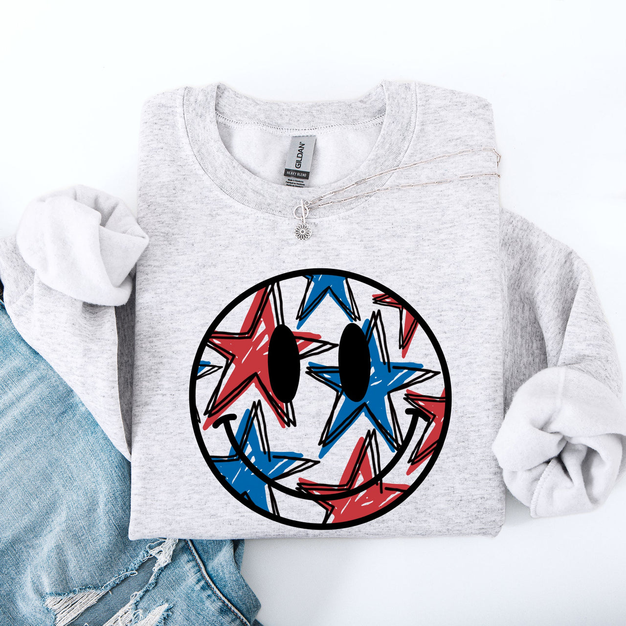 Retro Smiley Patriotic USA 4th of July Celebration Edition Graphic Cozy Sweatshirt