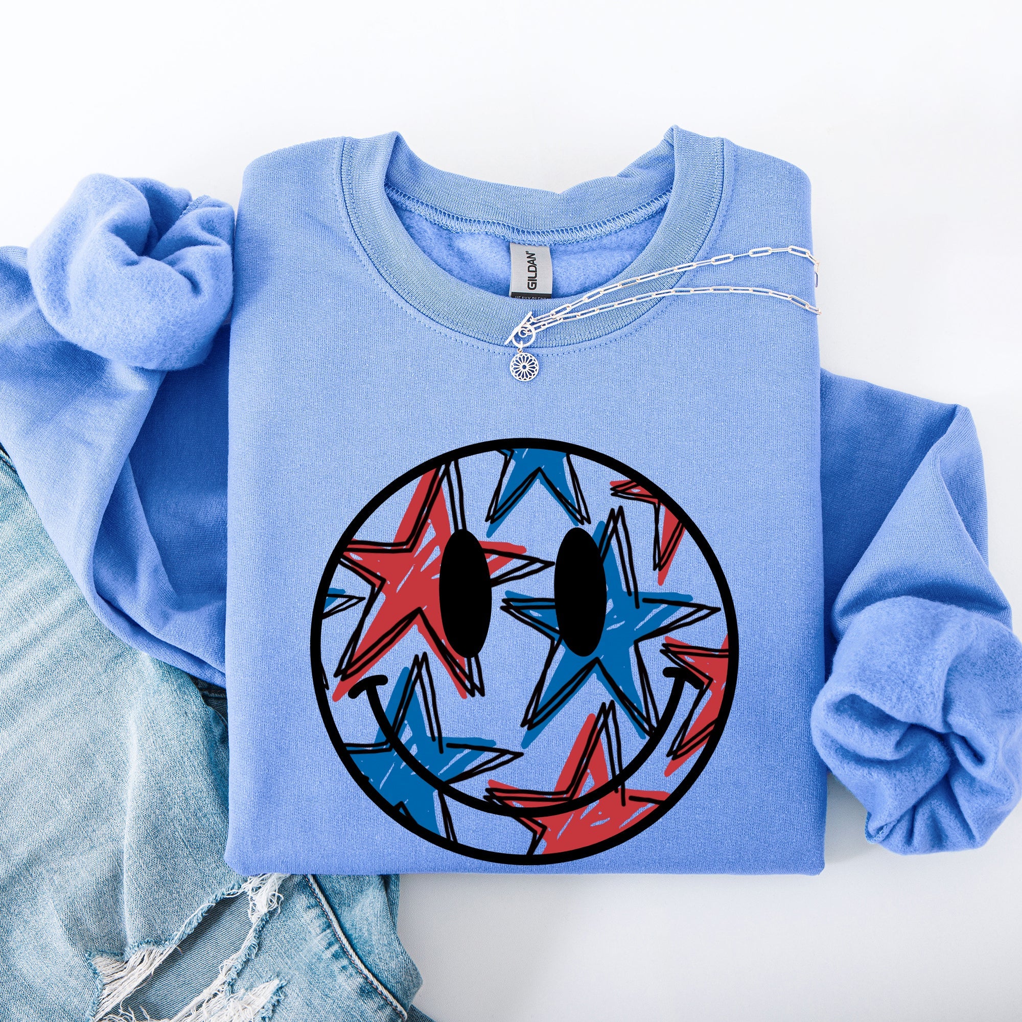 Retro Smiley Patriotic USA 4th of July Celebration Edition Graphic Cozy Sweatshirt