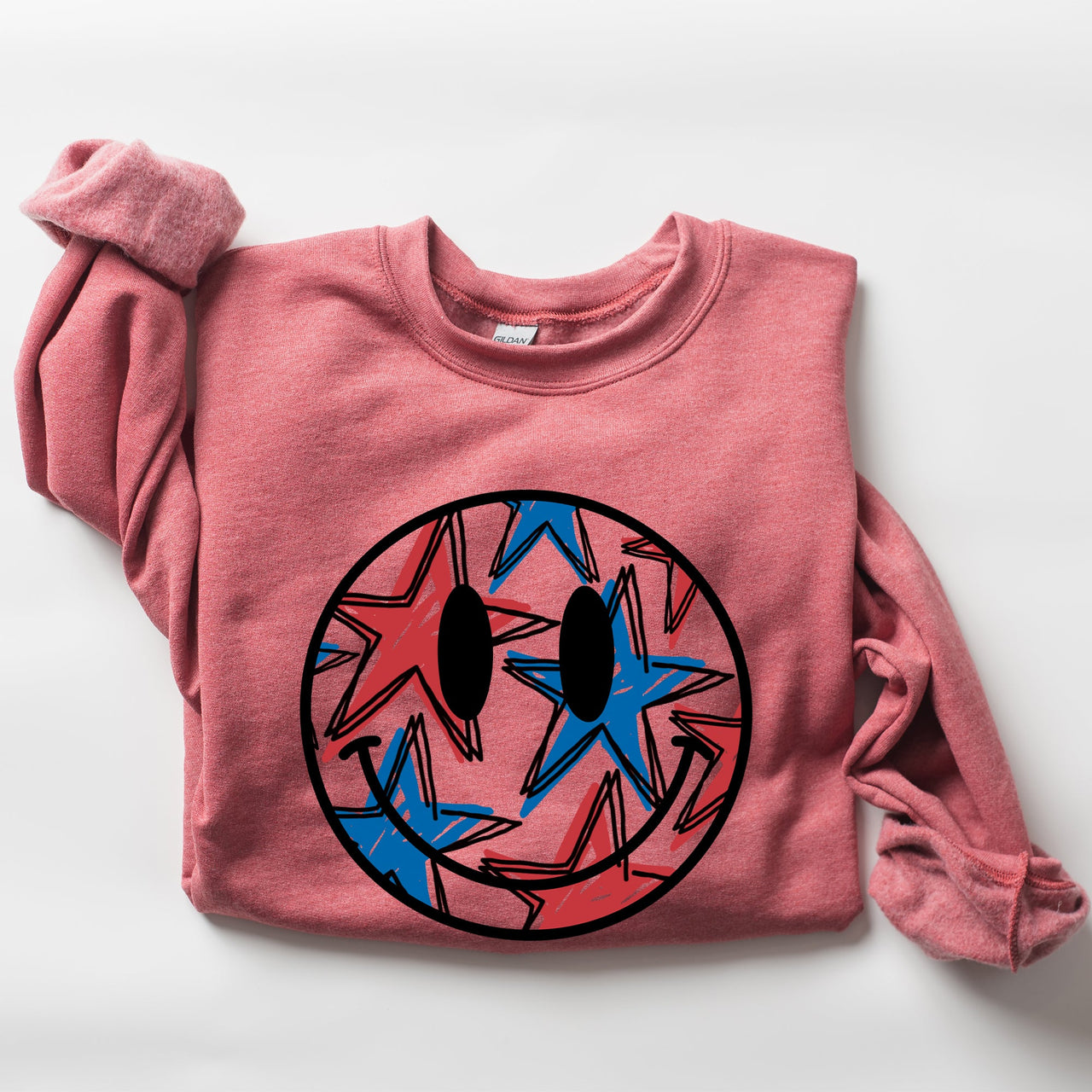 Retro Smiley Patriotic USA 4th of July Celebration Edition Graphic Cozy Sweatshirt