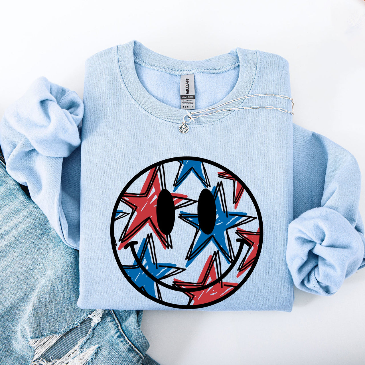 Retro Smiley Patriotic USA 4th of July Celebration Edition Graphic Cozy Sweatshirt