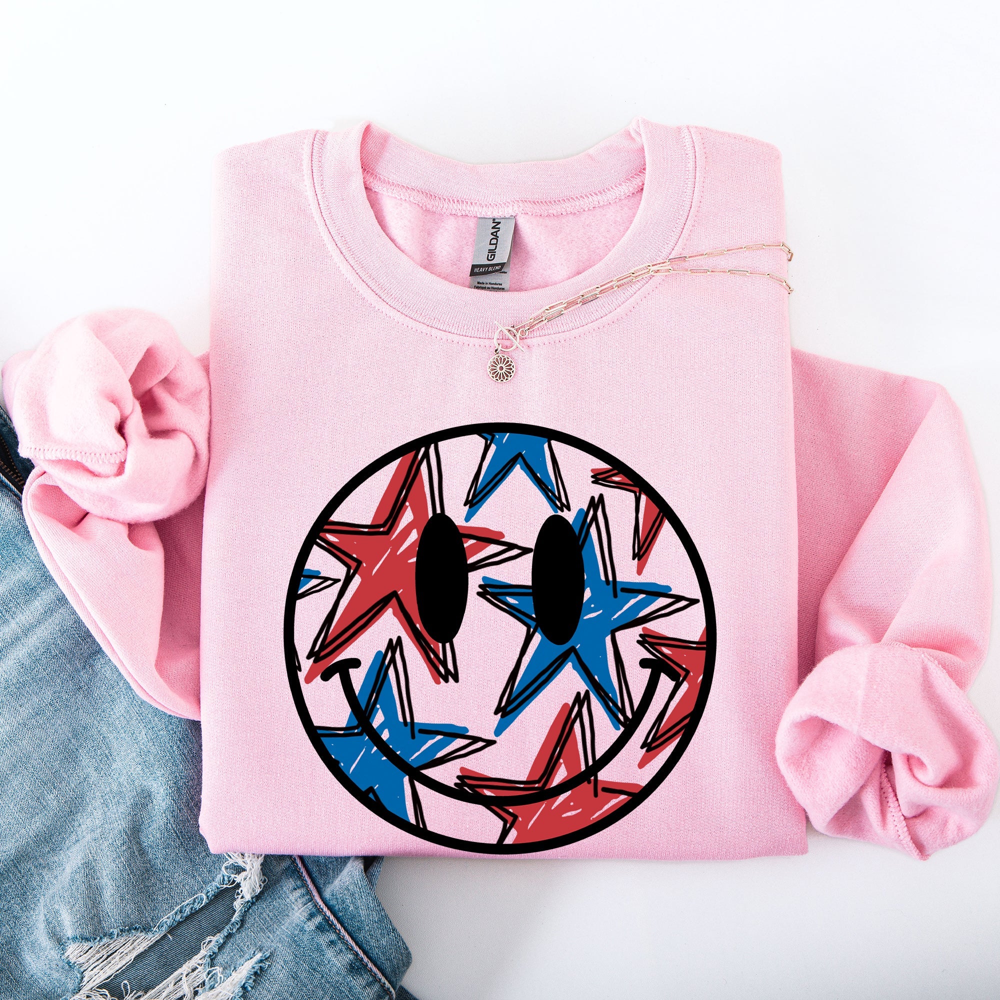 Retro Smiley Patriotic USA 4th of July Celebration Edition Graphic Cozy Sweatshirt
