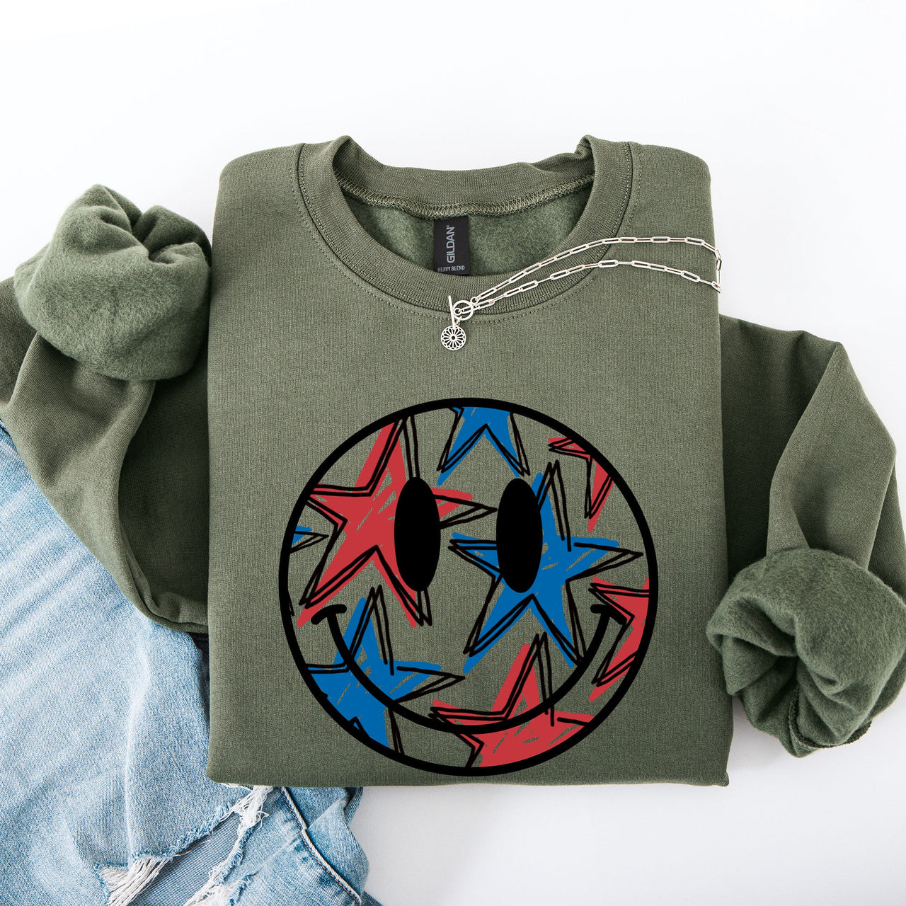 Retro Smiley Patriotic USA 4th of July Celebration Edition Graphic Cozy Sweatshirt