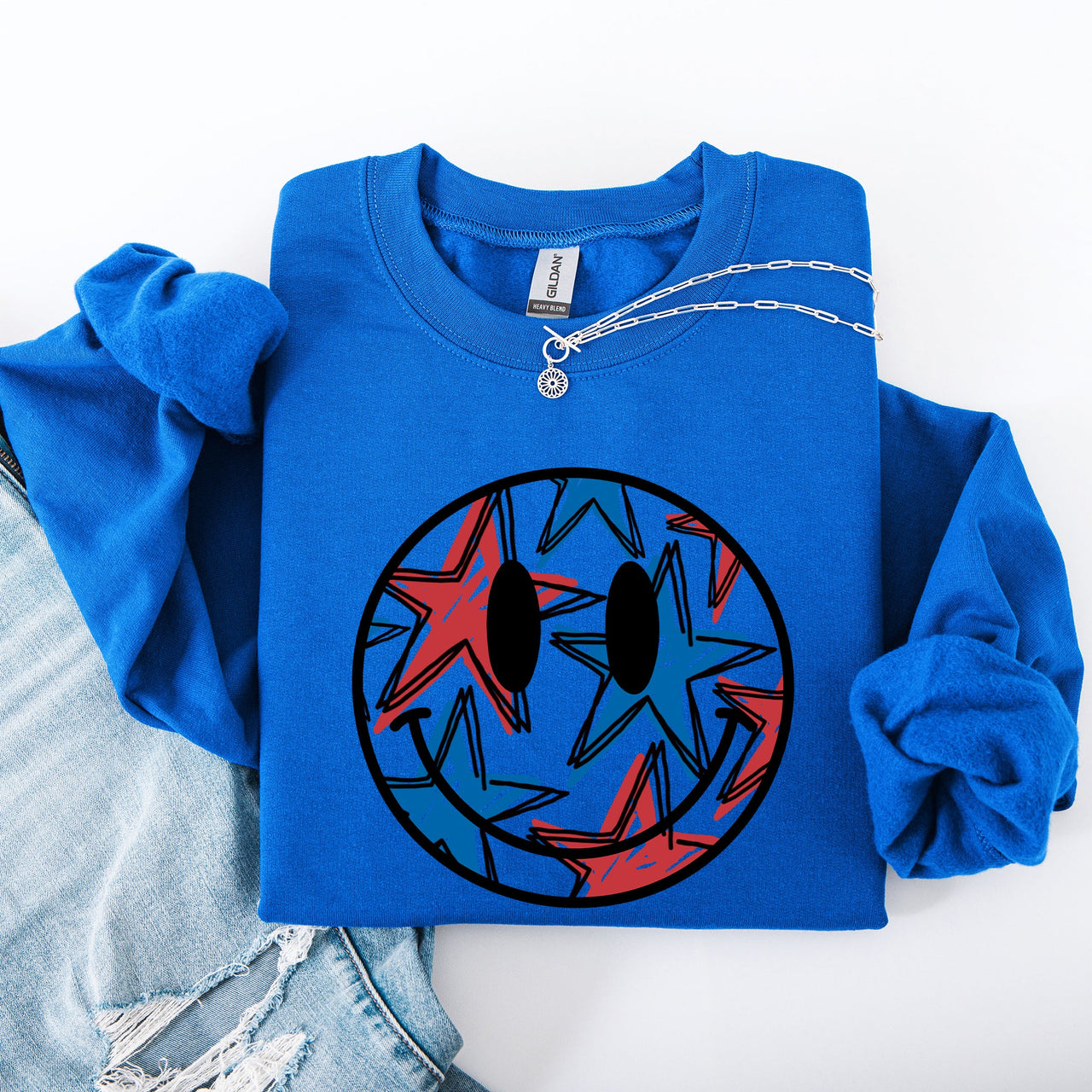 Retro Smiley Patriotic USA 4th of July Celebration Edition Graphic Cozy Sweatshirt