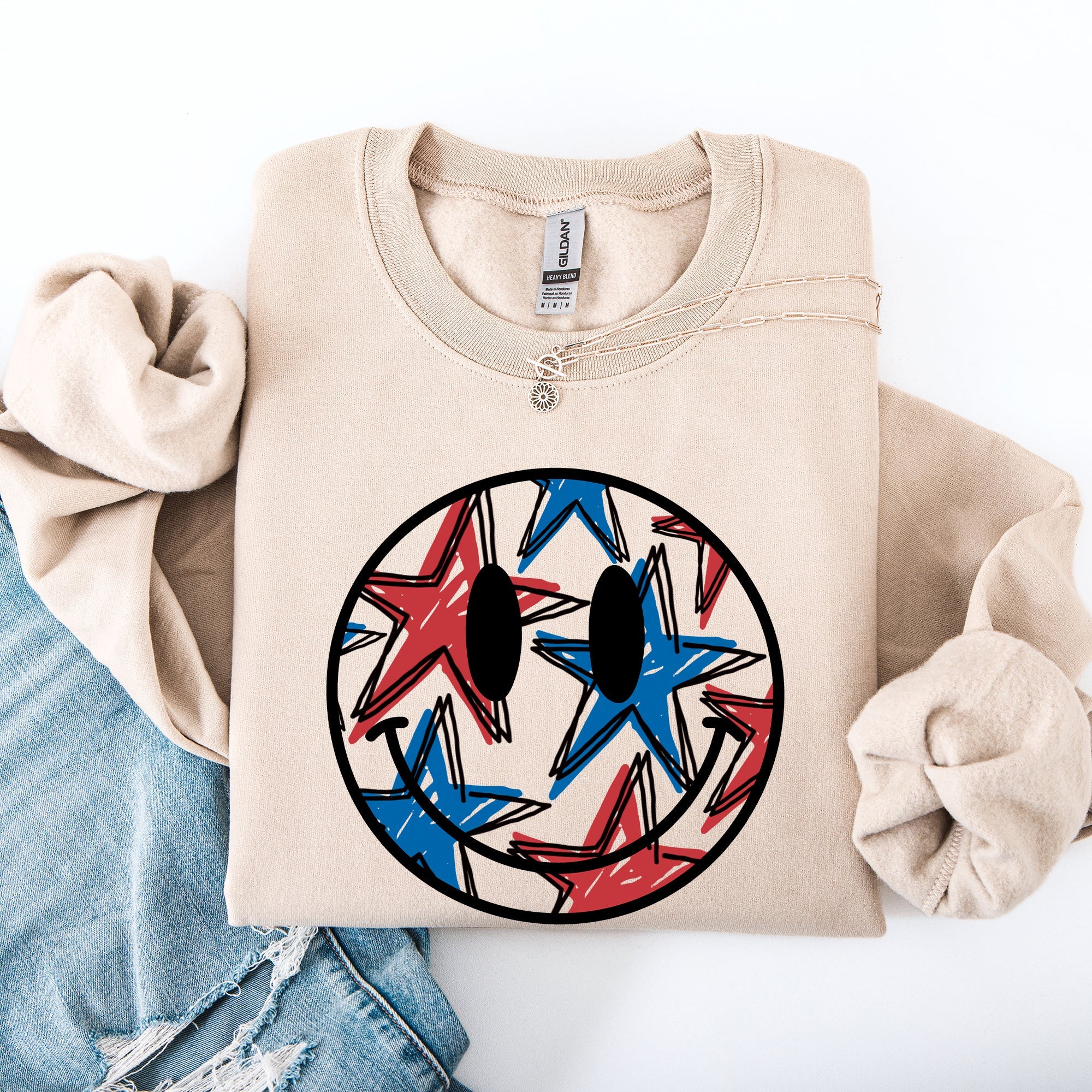 Retro Smiley Patriotic USA 4th of July Celebration Edition Graphic Cozy Sweatshirt