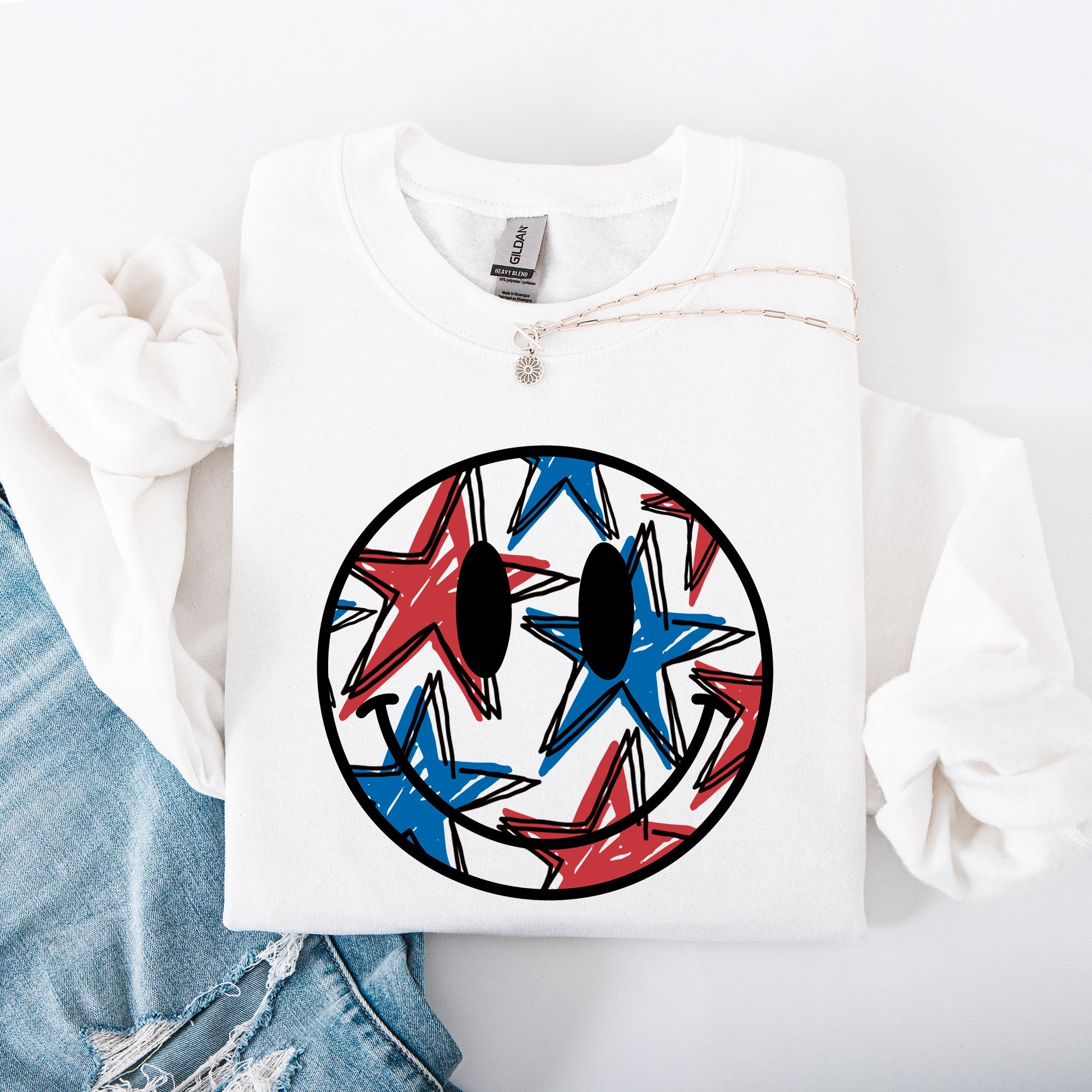 Retro Smiley Patriotic USA 4th of July Celebration Edition Graphic Cozy Sweatshirt