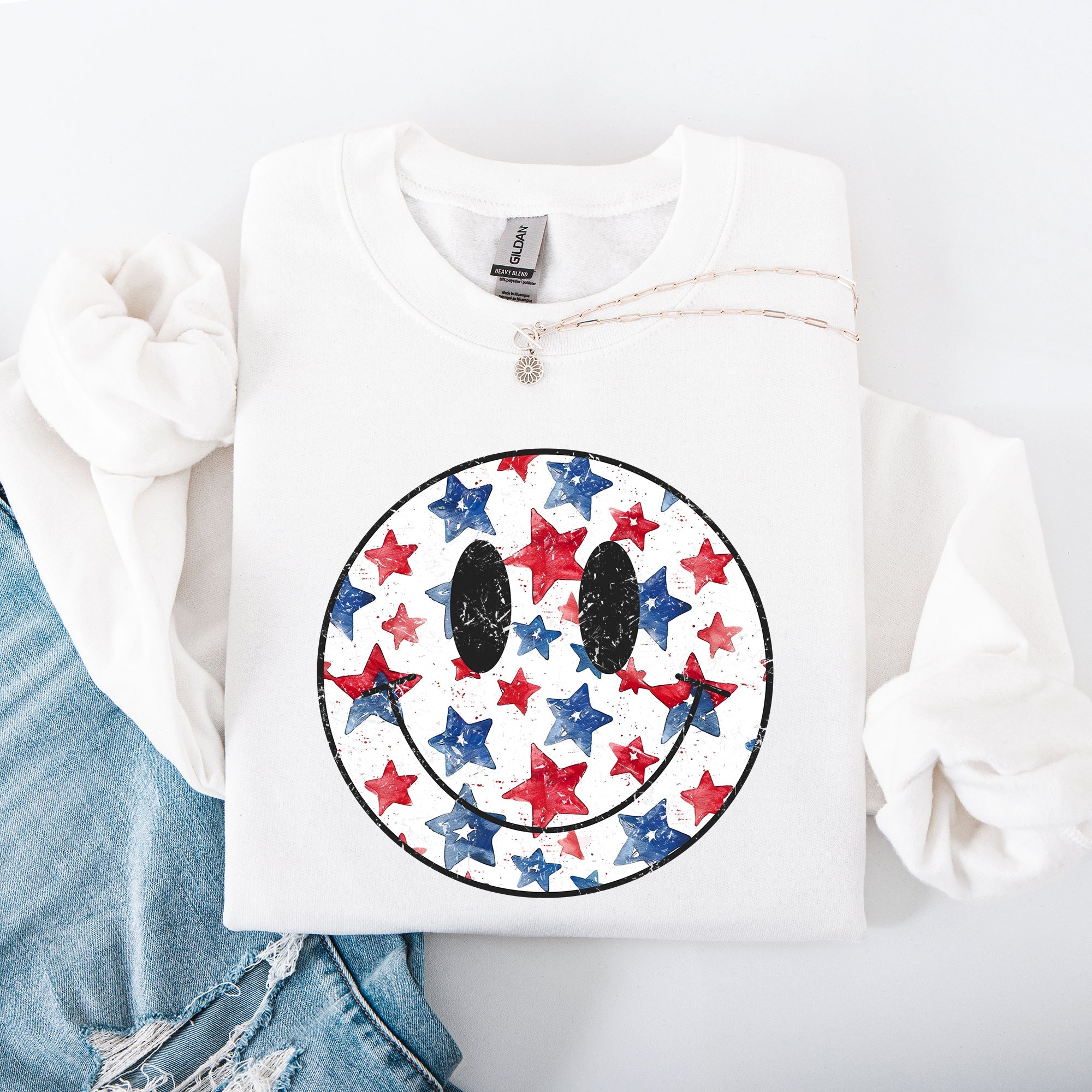 Retro Smiley Vintage Patriotic USA 4th Of July Americana Pride Flag Inspired Design Sweatshirt