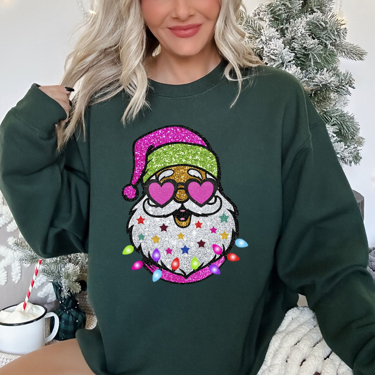 Retro Sparkly Santa Glitter Effect Christmas Graphic Cozy Vintage-Inspired Festive Sweatshirt