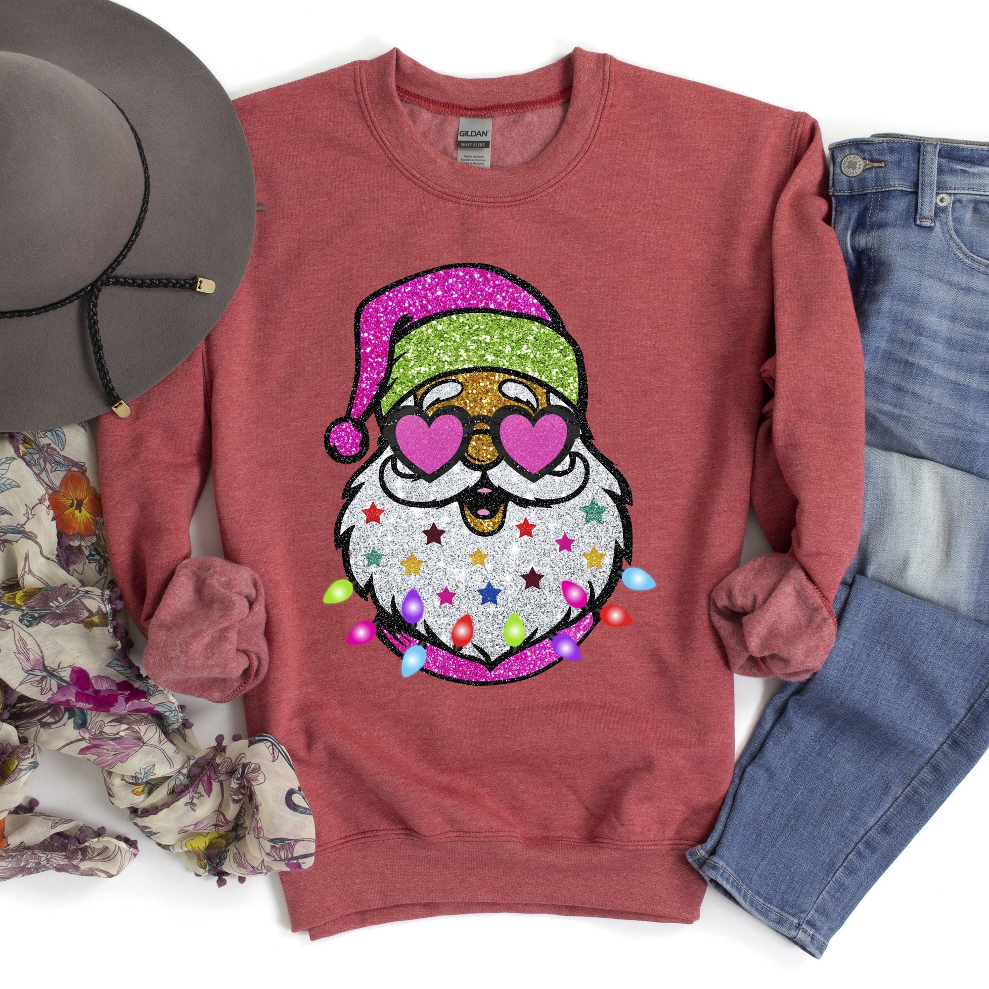 Retro Sparkly Santa Glitter Effect Christmas Graphic Cozy Vintage-Inspired Festive Sweatshirt