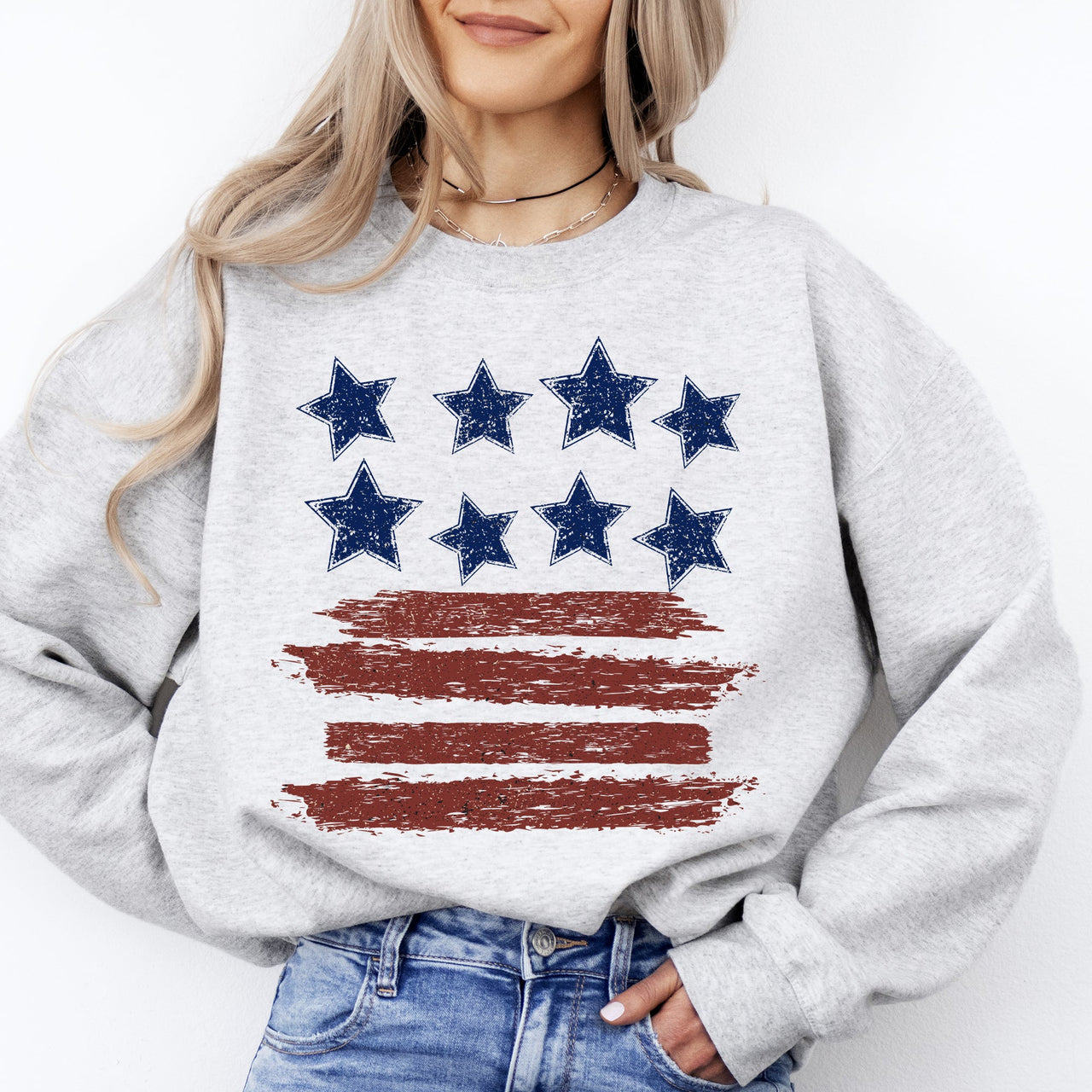 Retro Stars And Stripes Patriotic America Fourth Of July Flag Design Classic Sweatshirt