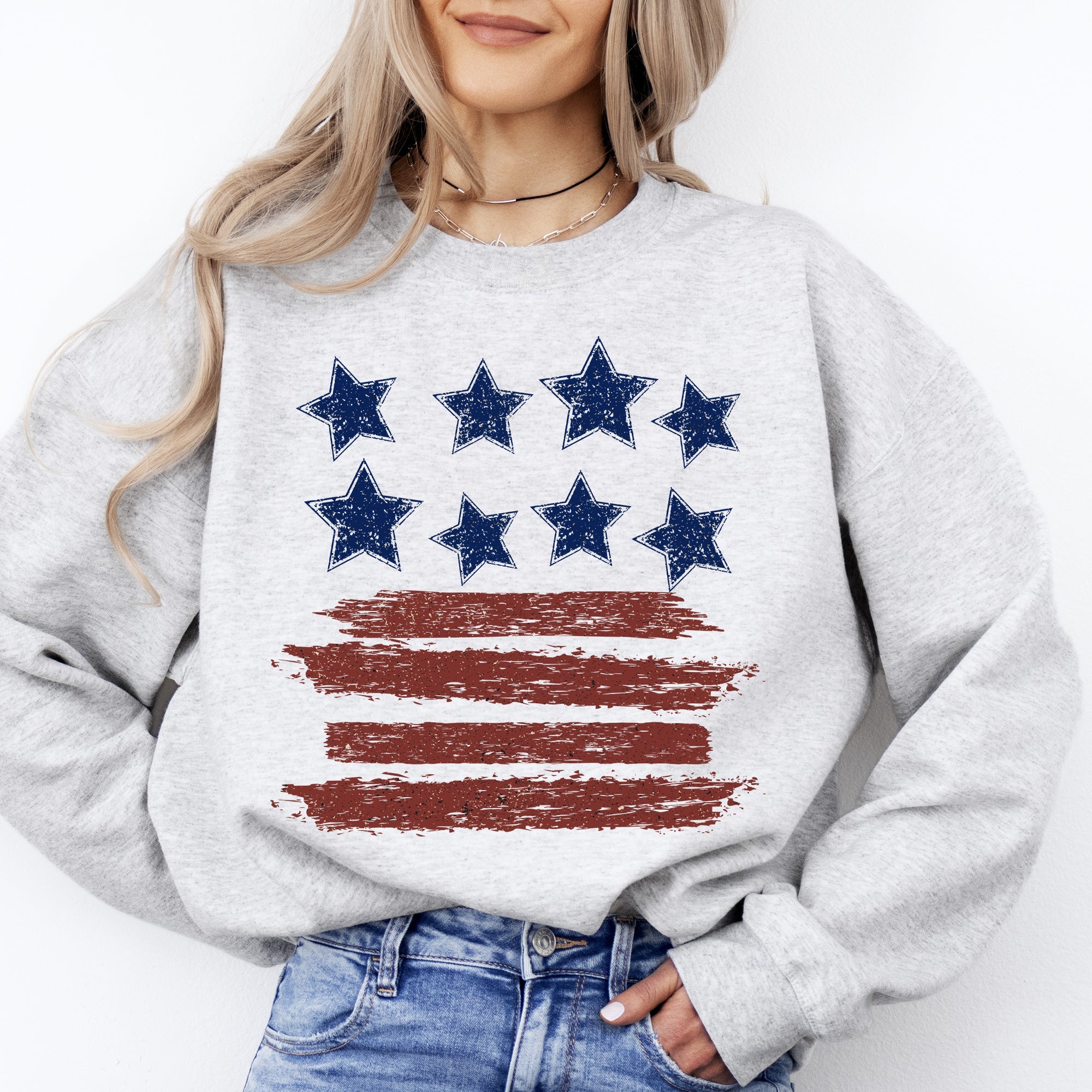Retro Stars And Stripes Patriotic America Fourth Of July Flag Design Classic Sweatshirt