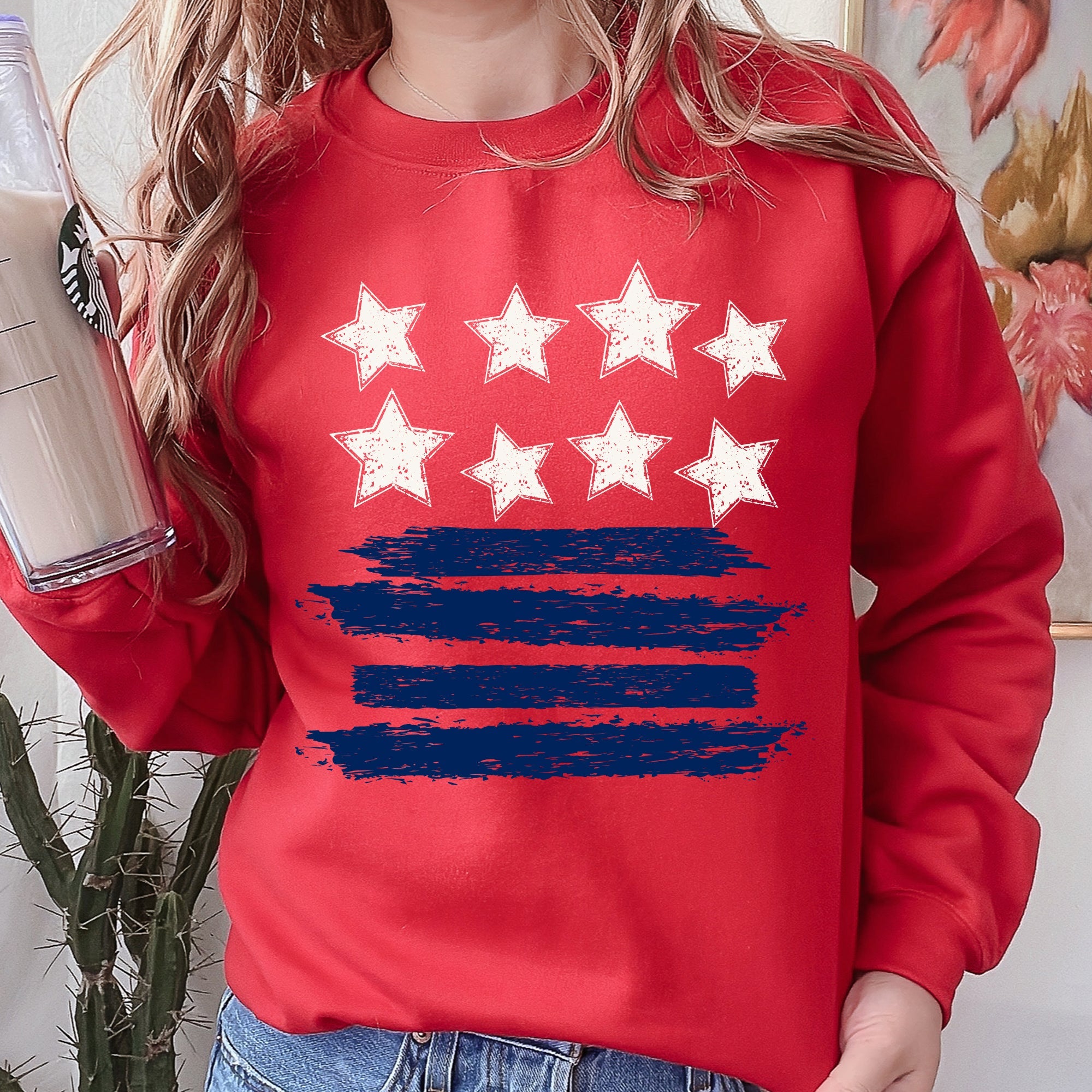 Retro Stars And Stripes Patriotic America Fourth Of July Flag Design Classic Sweatshirt