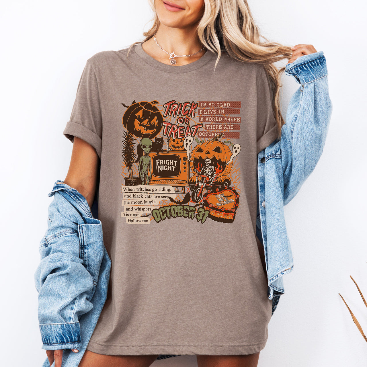 Retro Trick Or Treat Creep Halloween Spooky Vintage Skeleton Night Skull Graphic Tee