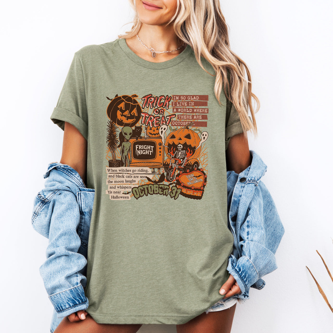 Retro Trick Or Treat Creep Halloween Spooky Vintage Skeleton Night Skull Graphic Tee