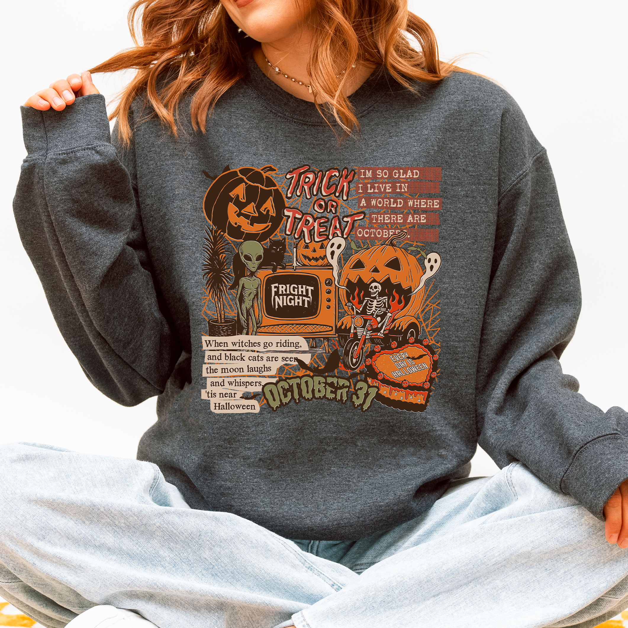 Retro Trick Or Treat Creep Halloween Spooky Vintage Nostalgia Throwback Sweatshirt