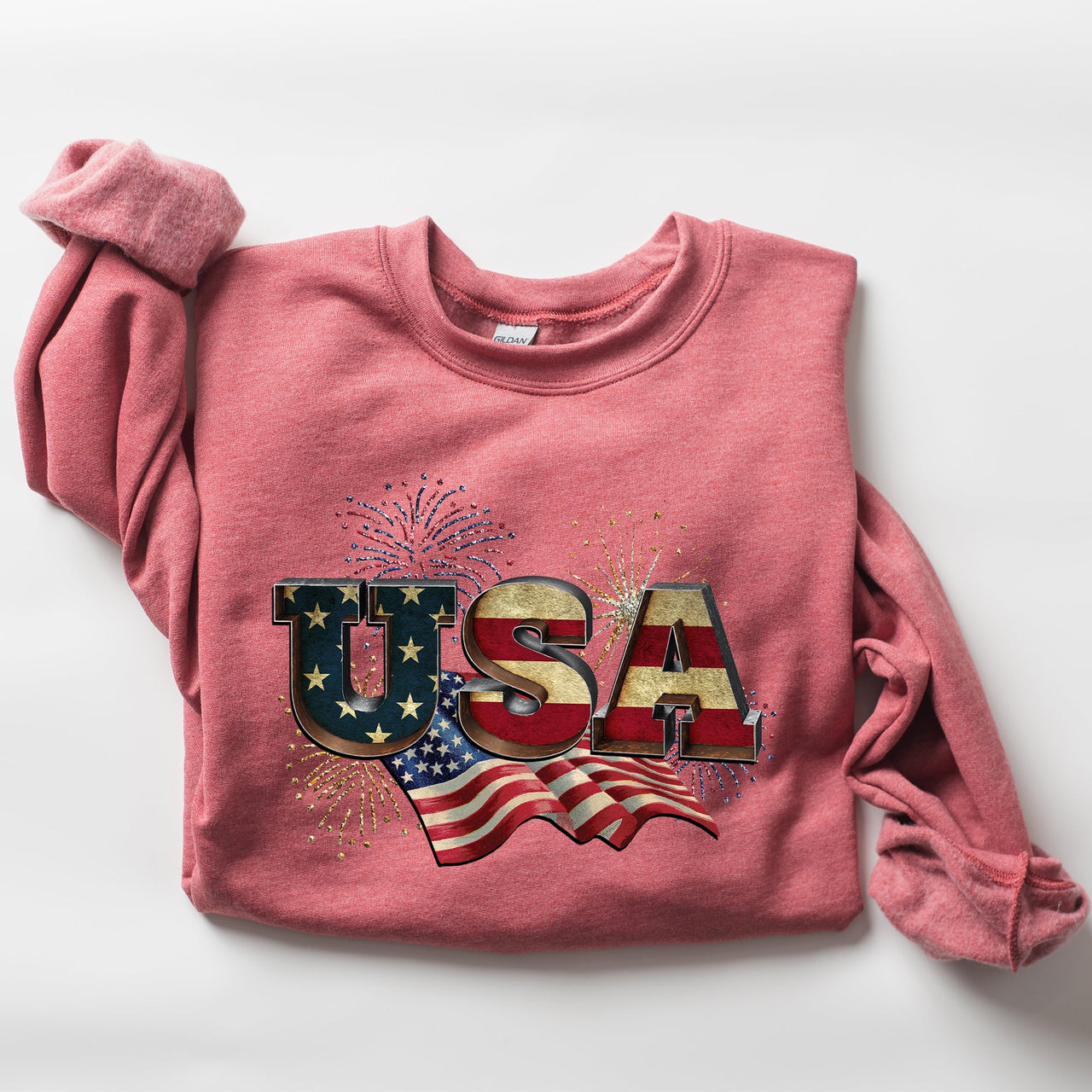 Retro USA Patriotic Fourth Of July Americana Pride Vintage Flag Emblem Distressed Graphic Sweatshirt