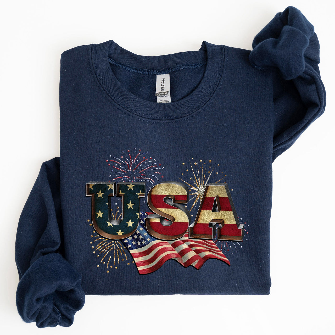 Retro USA Patriotic Fourth Of July Americana Pride Vintage Flag Emblem Distressed Graphic Sweatshirt