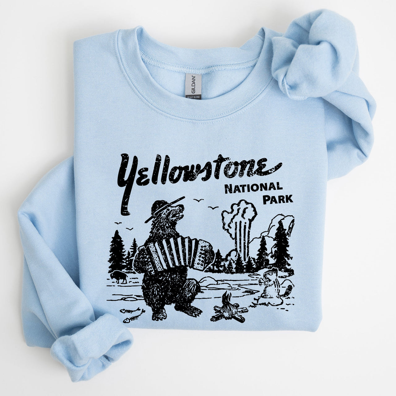 Retro Yellowstone National Park Bear Chipmunk Nature Landscape Illustration Sweatshirt