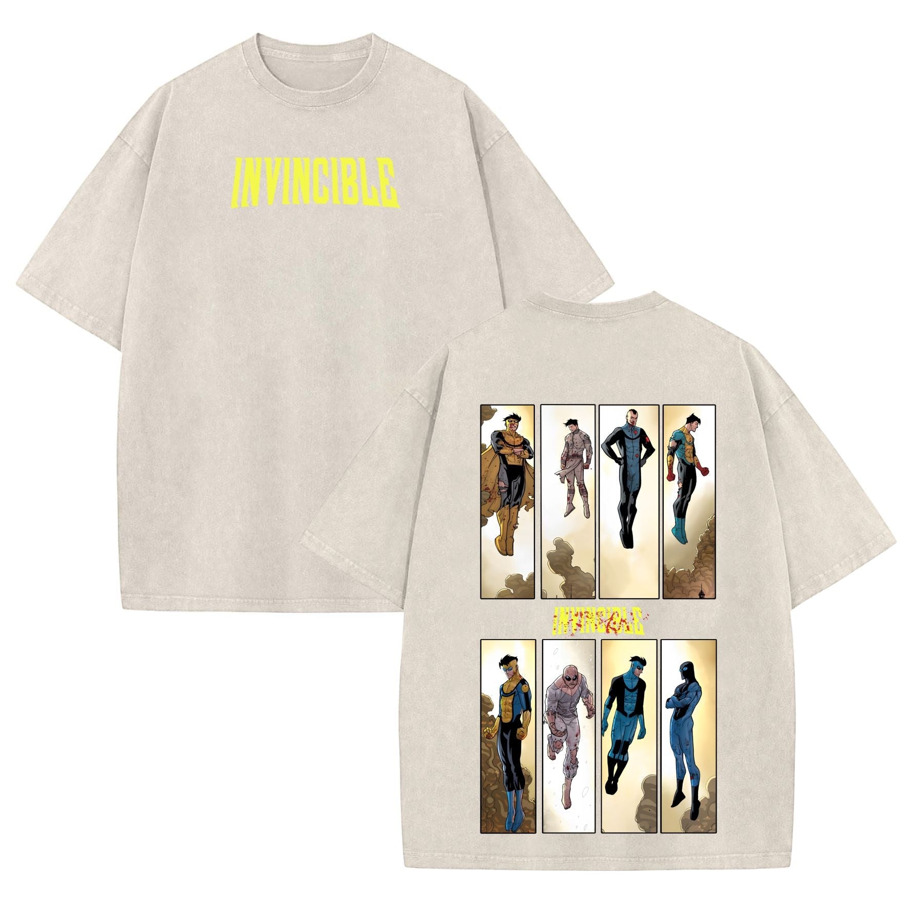 Retro Comic-Inspired T-Shirt – Vintage Washed Invincible Oversized Unisex Tee