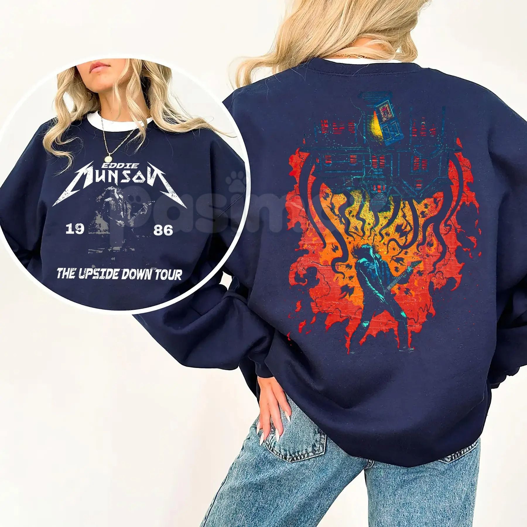 Retro Eddie Munson 2-Sided Sweatshirt | Hellfire Club Fan Crewneck | Eddie Munson Tribute Jumper | 80s Rock Aesthetic Sweatshirt | Hawkins 1986 Shirt