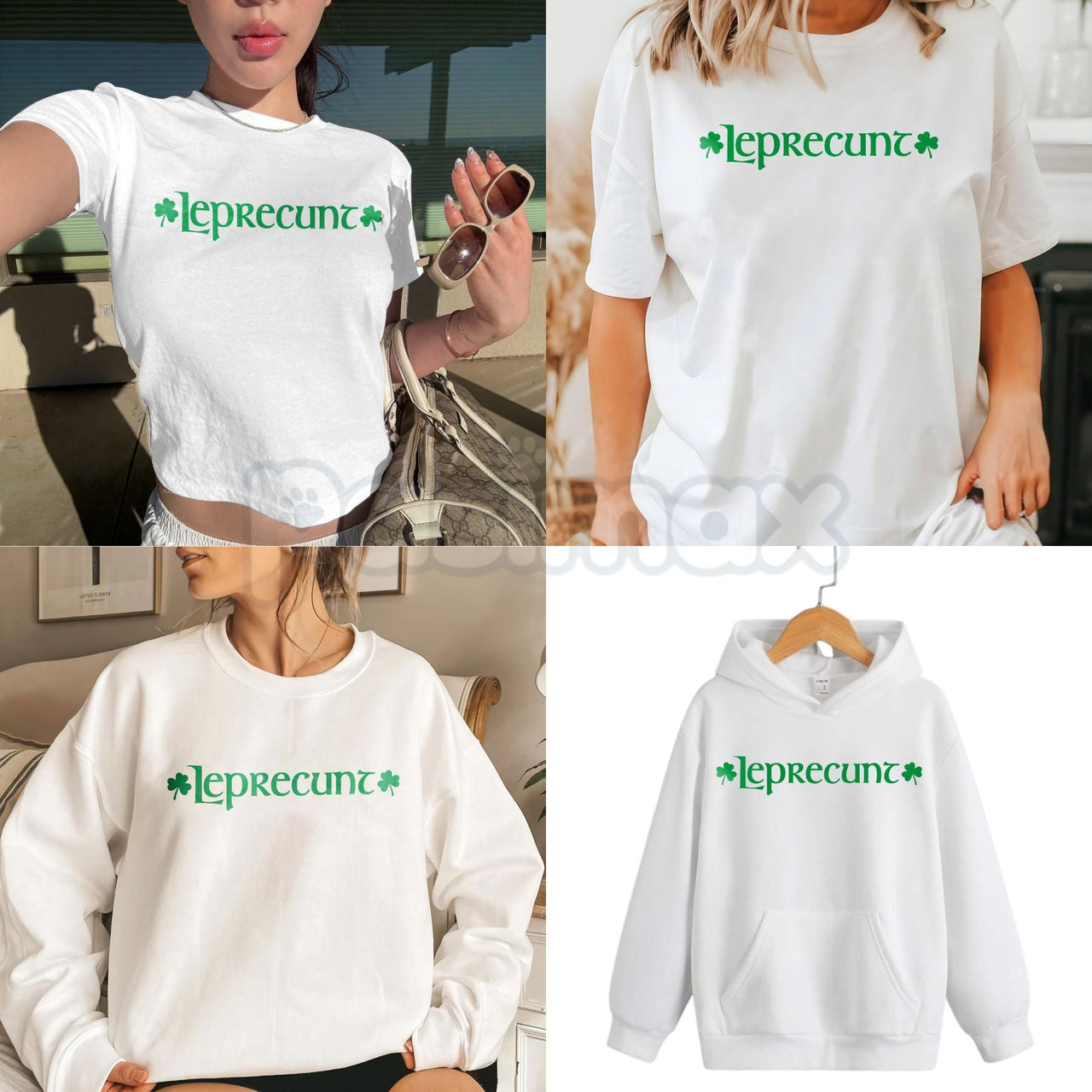 Retro Leprecunt Women's Baby Tee – Vintage 70s St. Patrick's Day T-Shirt & Sarcastic Irish Crop Top
