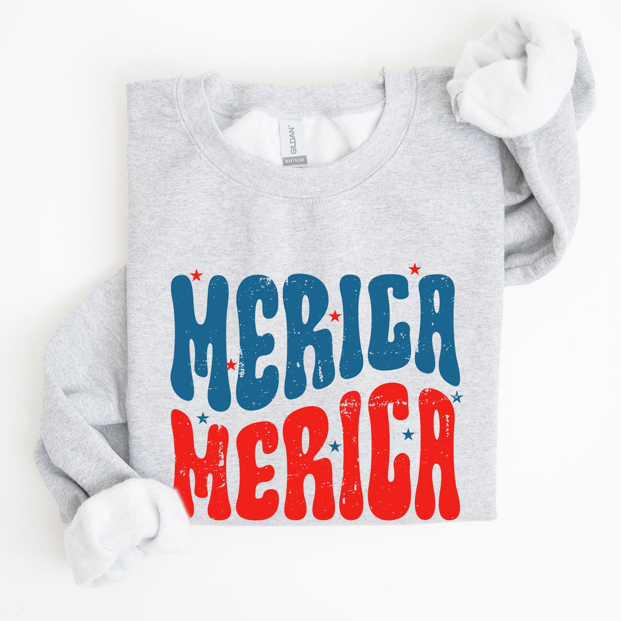 Retro 'Merica America Red White Blue Fourth Of July Patriotic Cozy Fleece Sweatshirt
