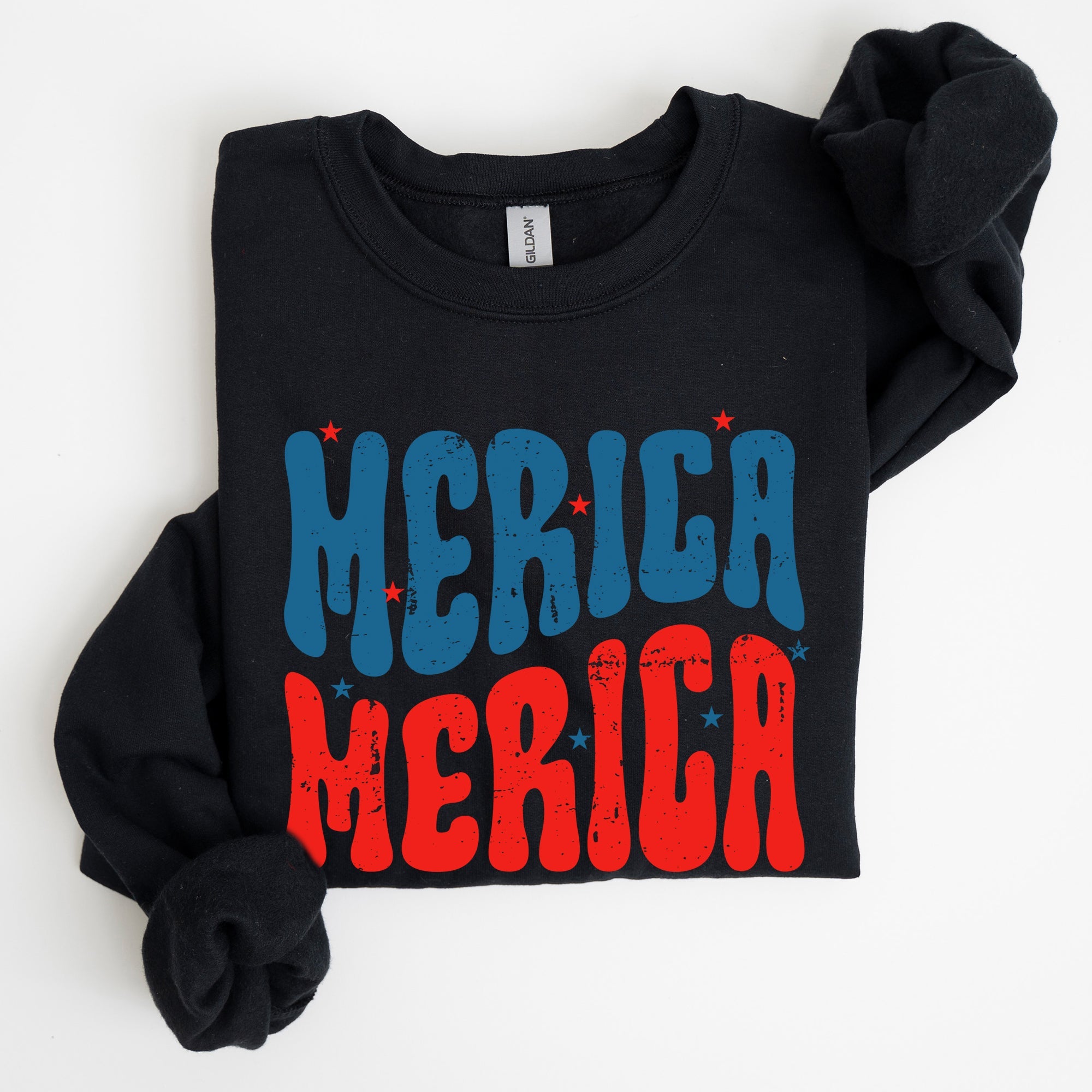 Retro 'Merica America Red White Blue Fourth Of July Patriotic Cozy Fleece Sweatshirt