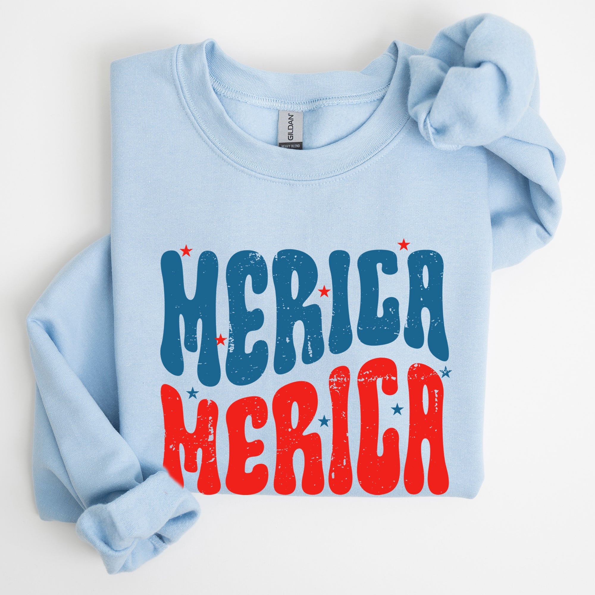 Retro 'Merica America Red White Blue Fourth Of July Patriotic Cozy Fleece Sweatshirt