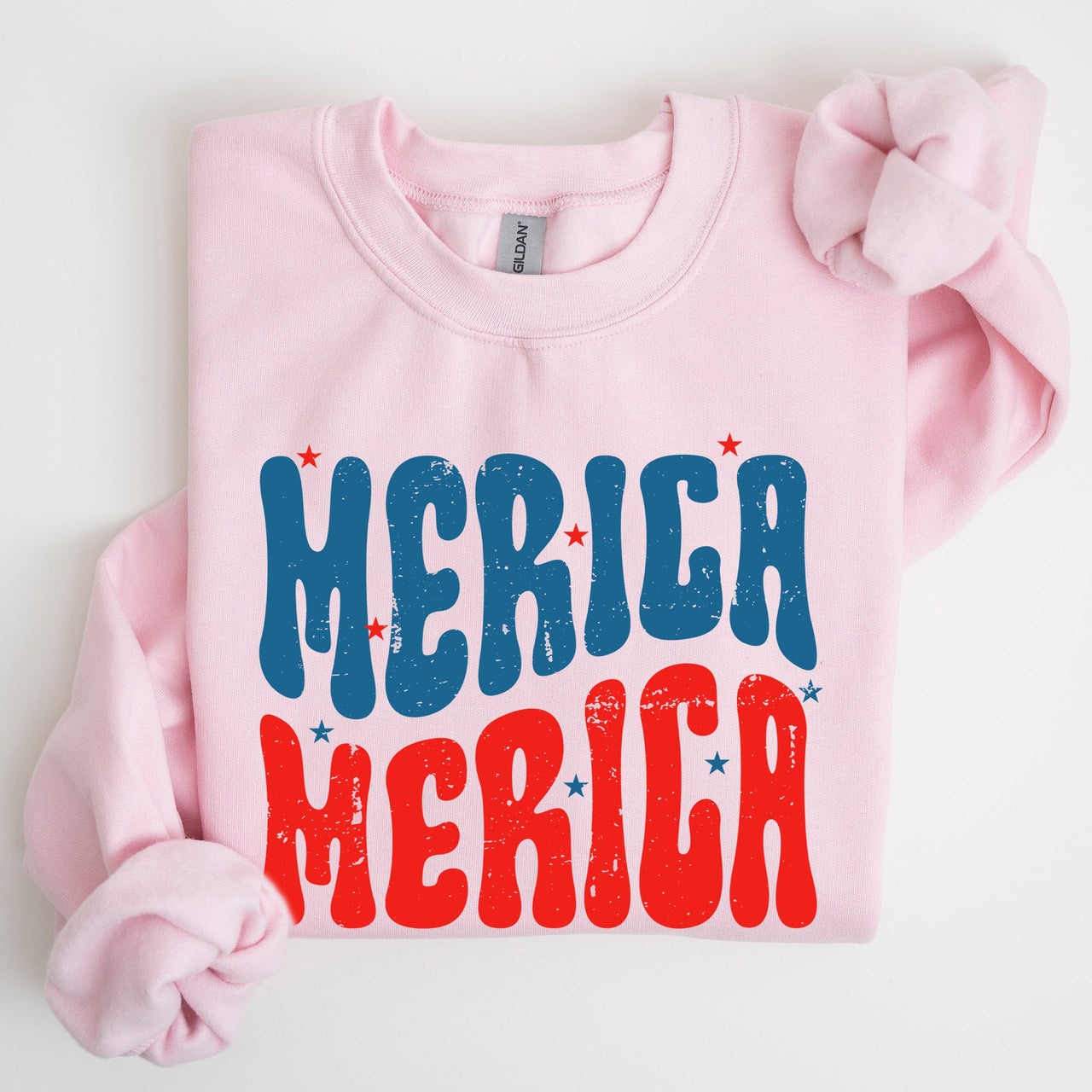 Retro 'Merica America Red White Blue Fourth Of July Patriotic Cozy Fleece Sweatshirt