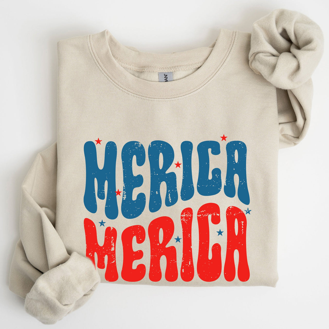 Retro 'Merica America Red White Blue Fourth Of July Patriotic Cozy Fleece Sweatshirt