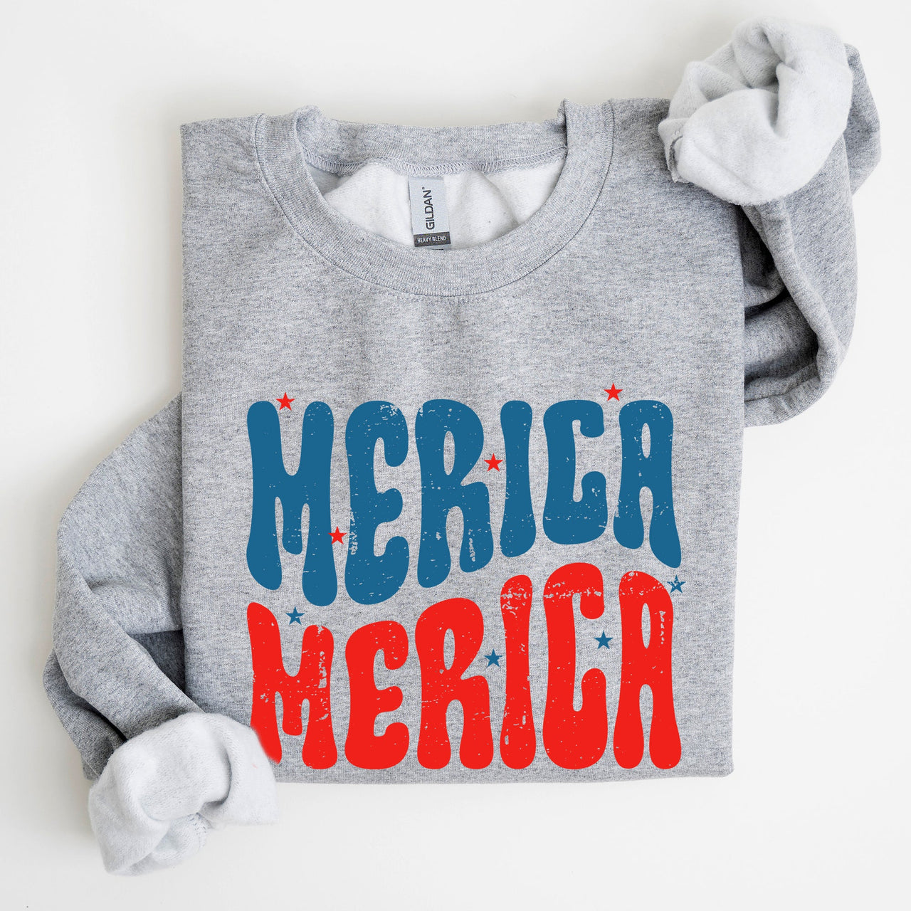 Retro 'Merica America Red White Blue Fourth Of July Patriotic Cozy Fleece Sweatshirt