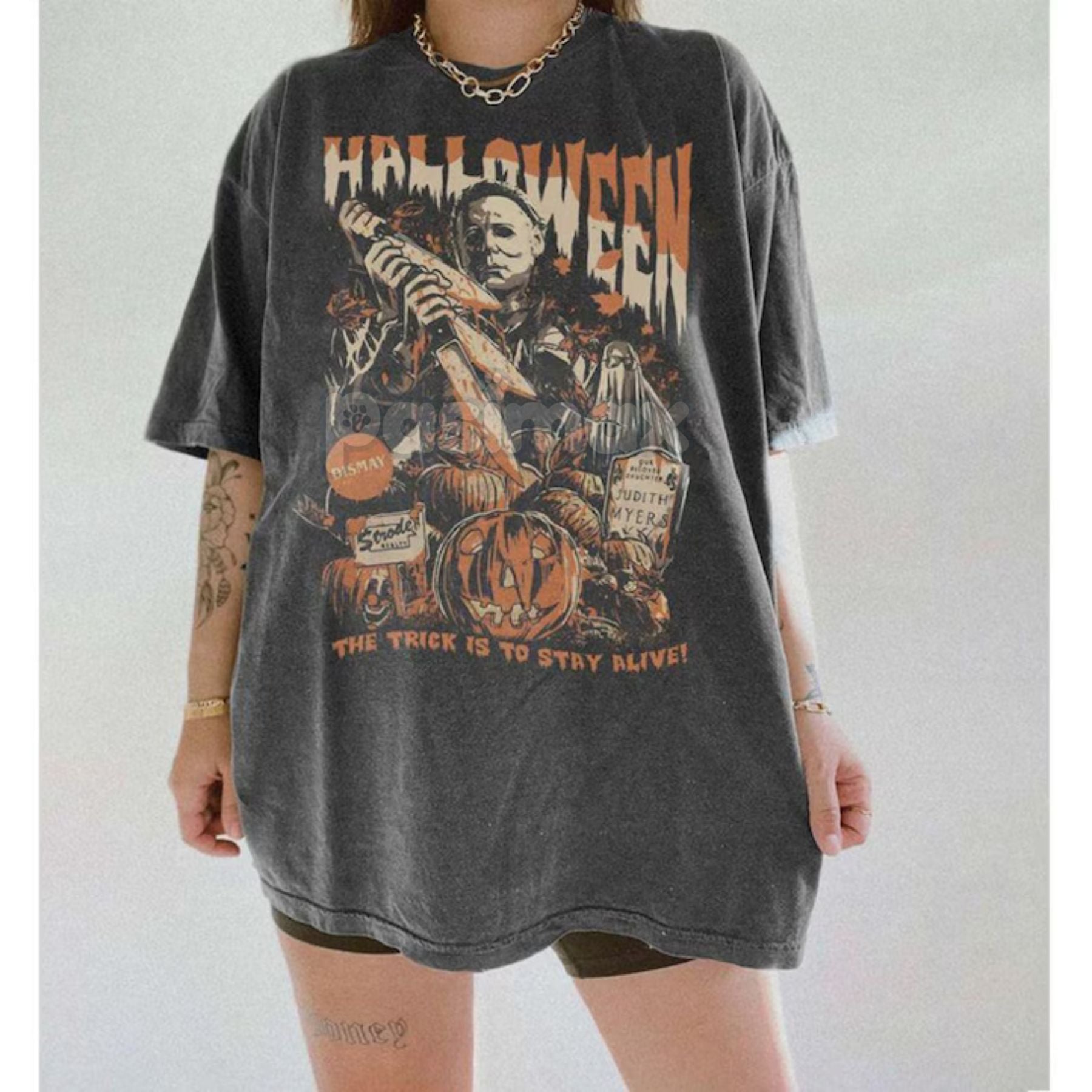 Retro Michael Myers T-shirt – Distressed Horror Movie Shirt, Vintage Halloween Grunge Tee, Spooky Aesthetic Fall Apparel
