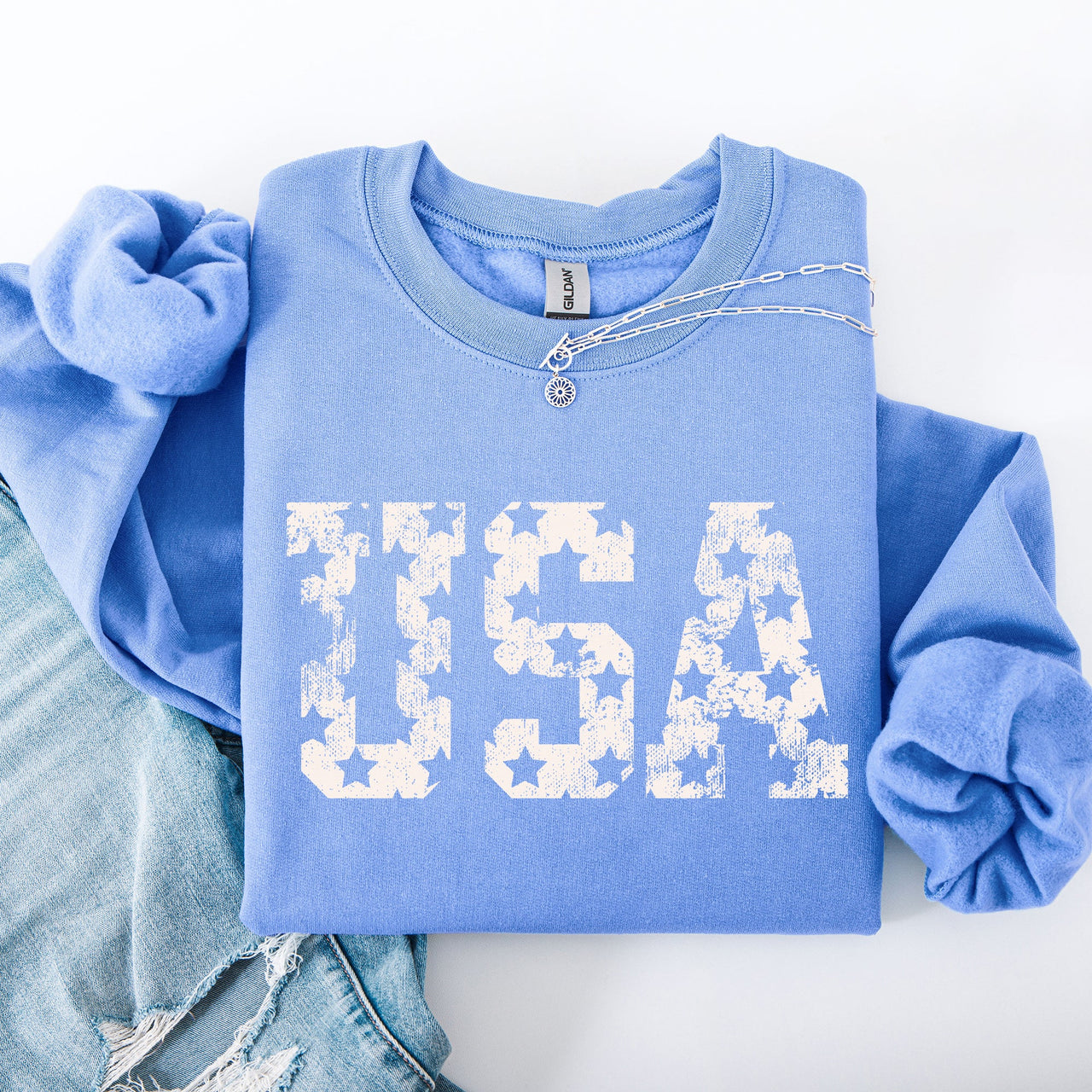 Retro USA Stars Patriotic America 4th Of July American Flag Design Graphic Sweatshirt