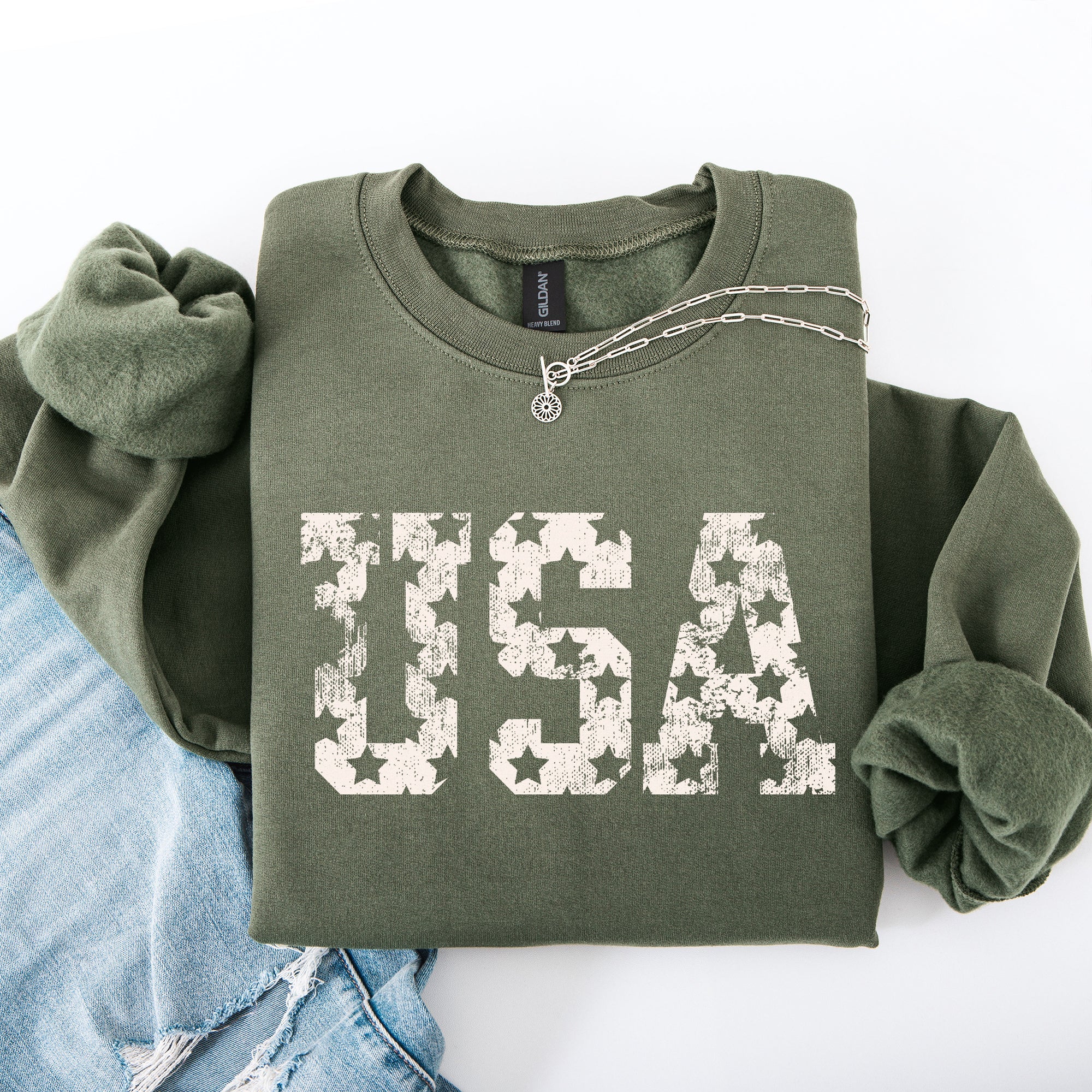 Retro USA Stars Patriotic America 4th Of July American Flag Design Graphic Sweatshirt