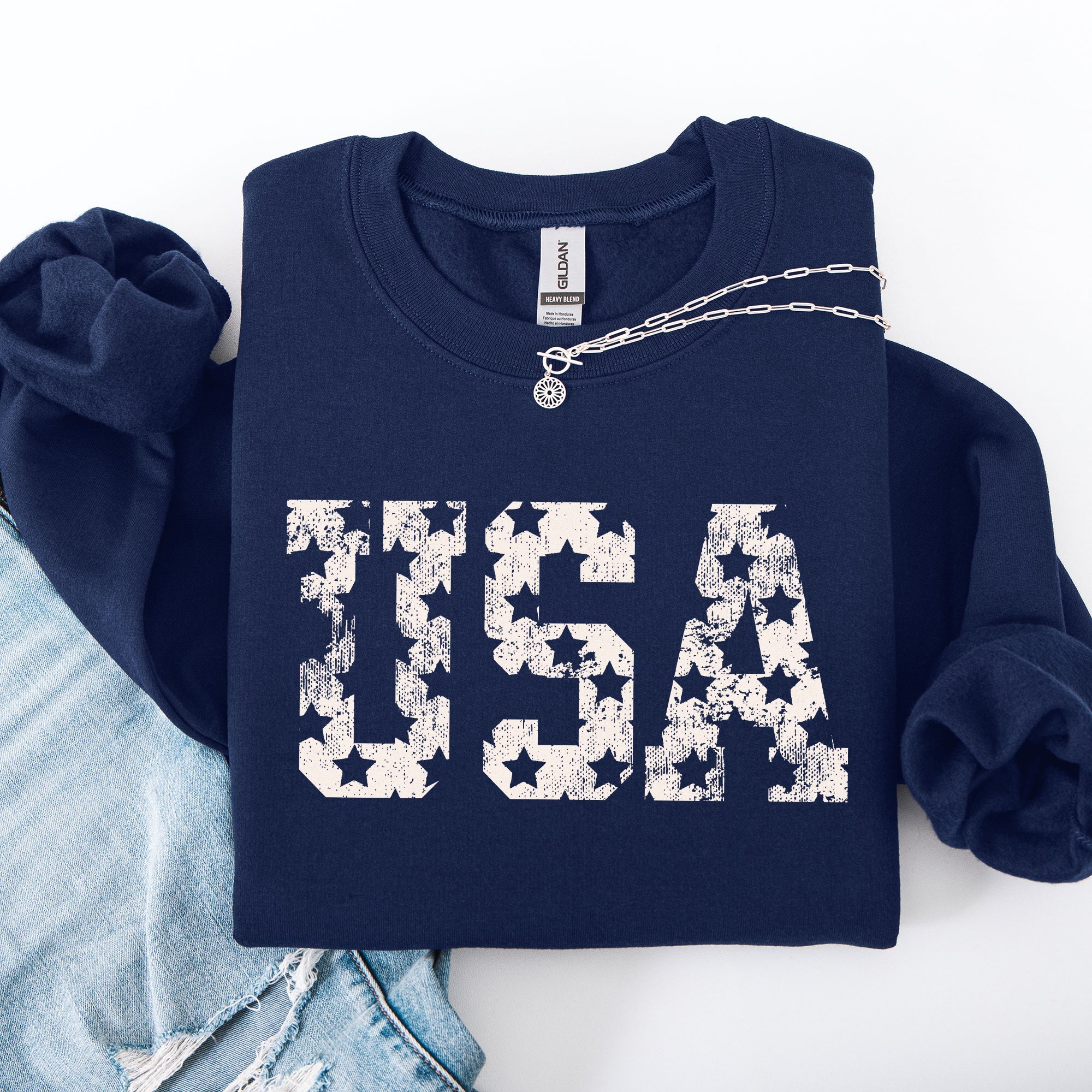 Retro USA Stars Patriotic America 4th Of July American Flag Design Graphic Sweatshirt