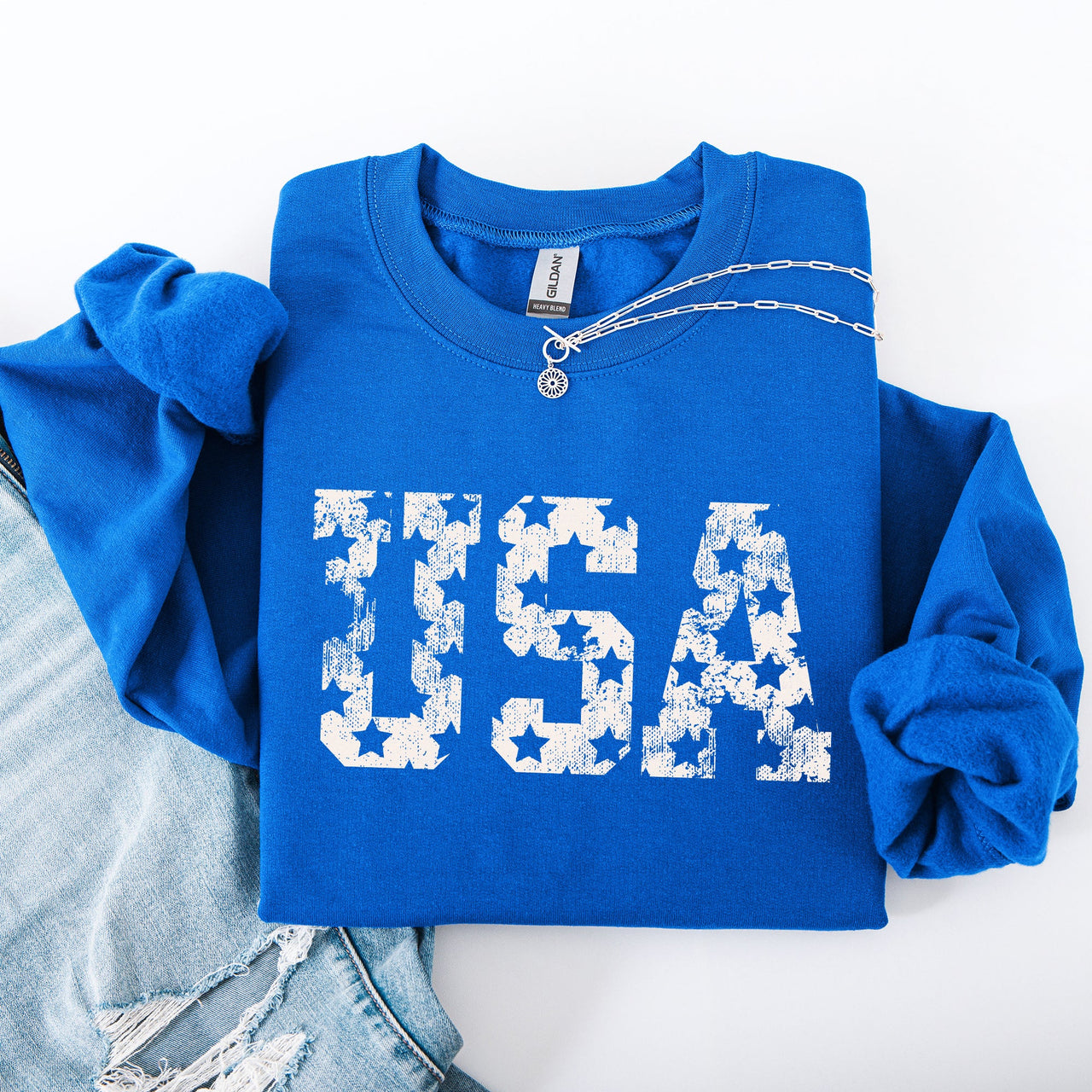 Retro USA Stars Patriotic America 4th Of July American Flag Design Graphic Sweatshirt