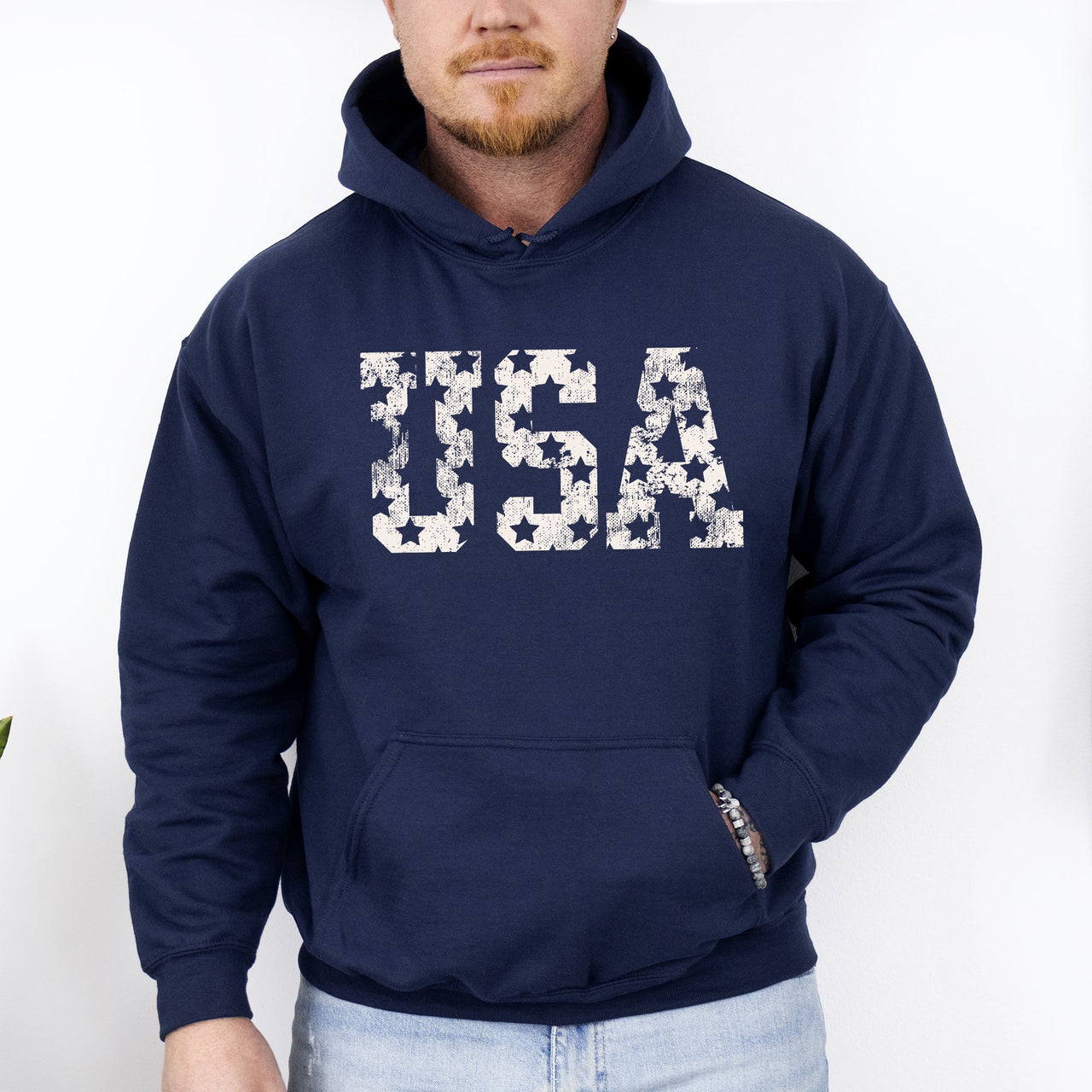 Retro USA Stars Patriotic Americana Flag Art Design Celebrating Freedom Pride Hoodie