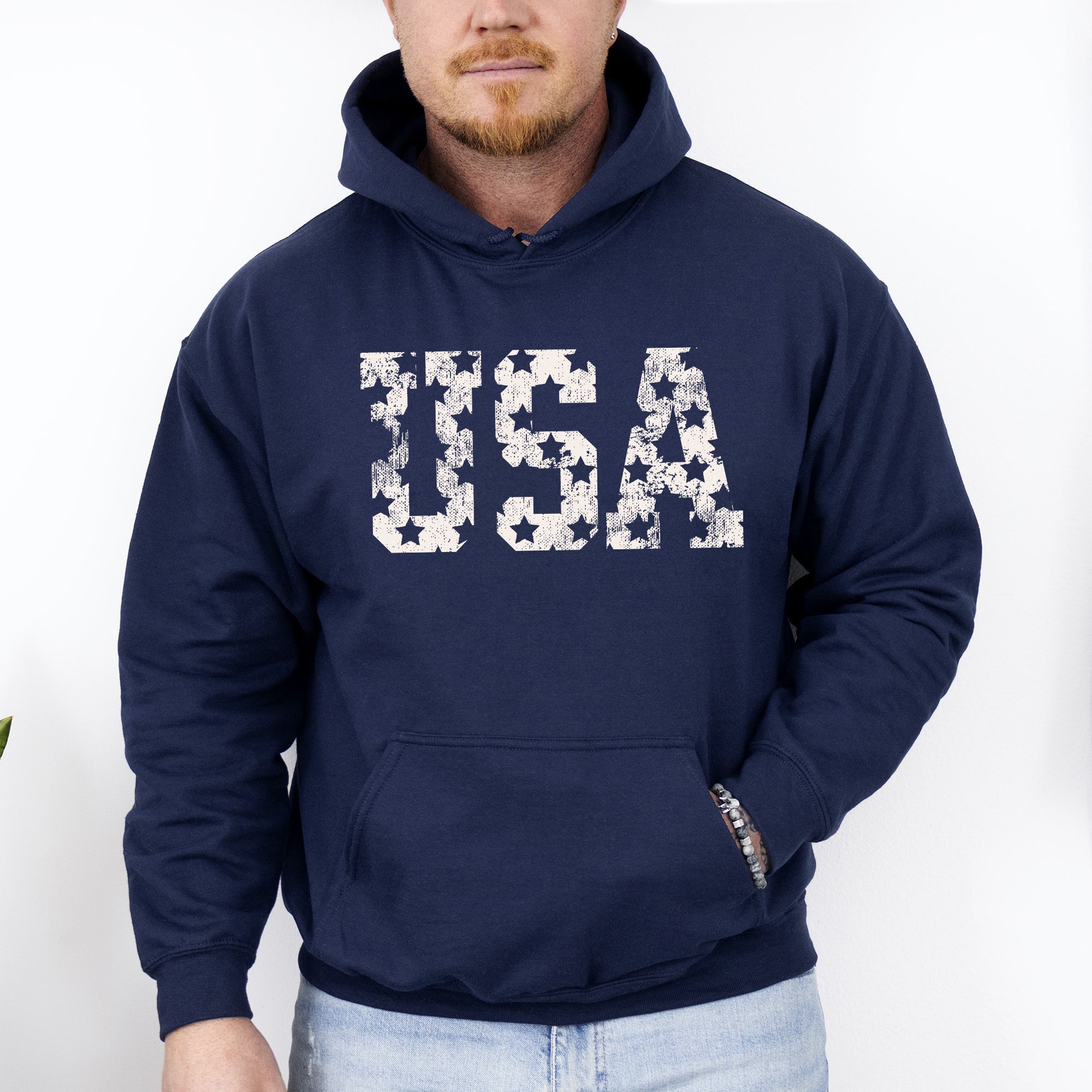 Retro USA Stars Patriotic Americana Flag Art Design Celebrating Freedom Pride Hoodie