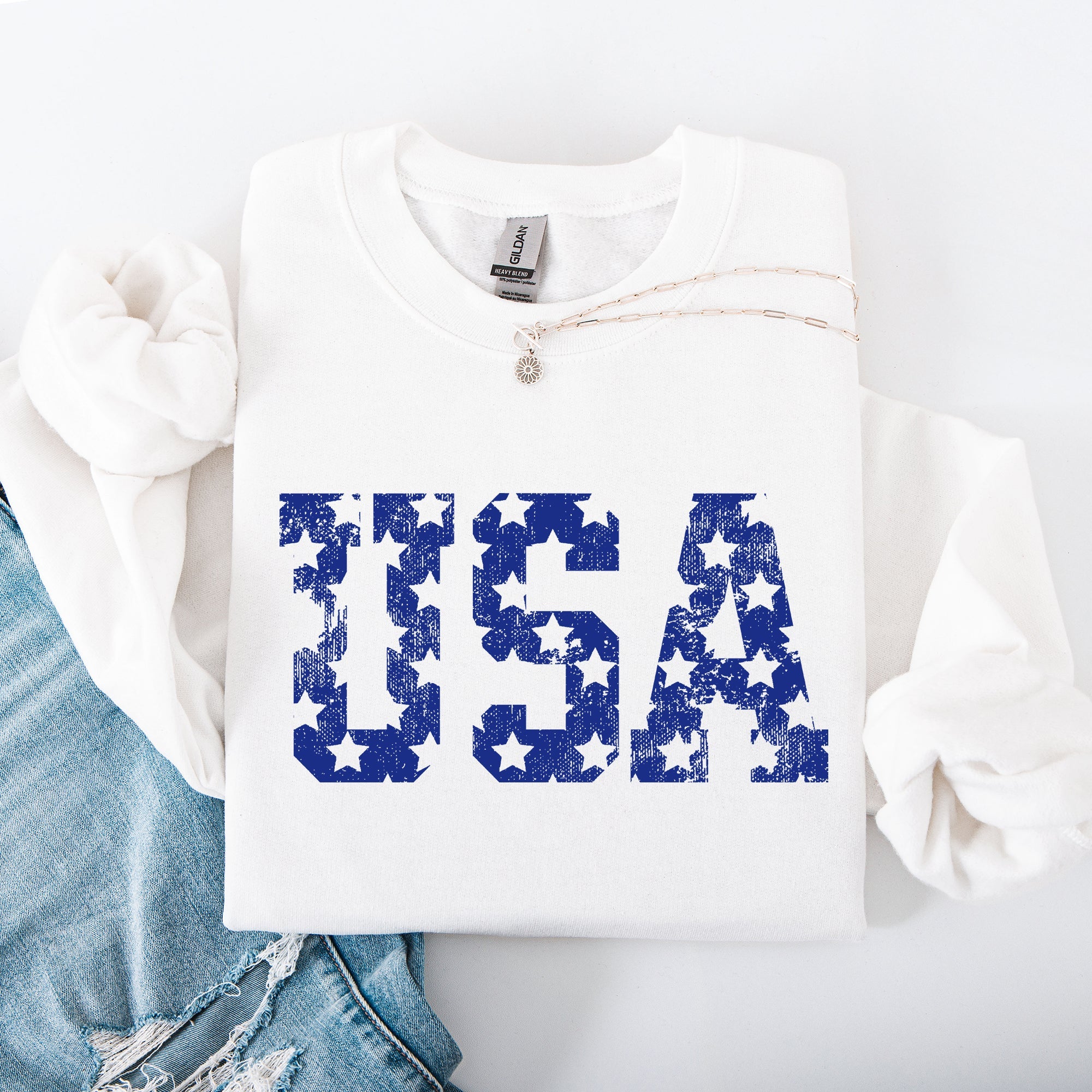 Retro USA Stars Patriotic America 4th Of July American Flag Design Graphic Sweatshirt