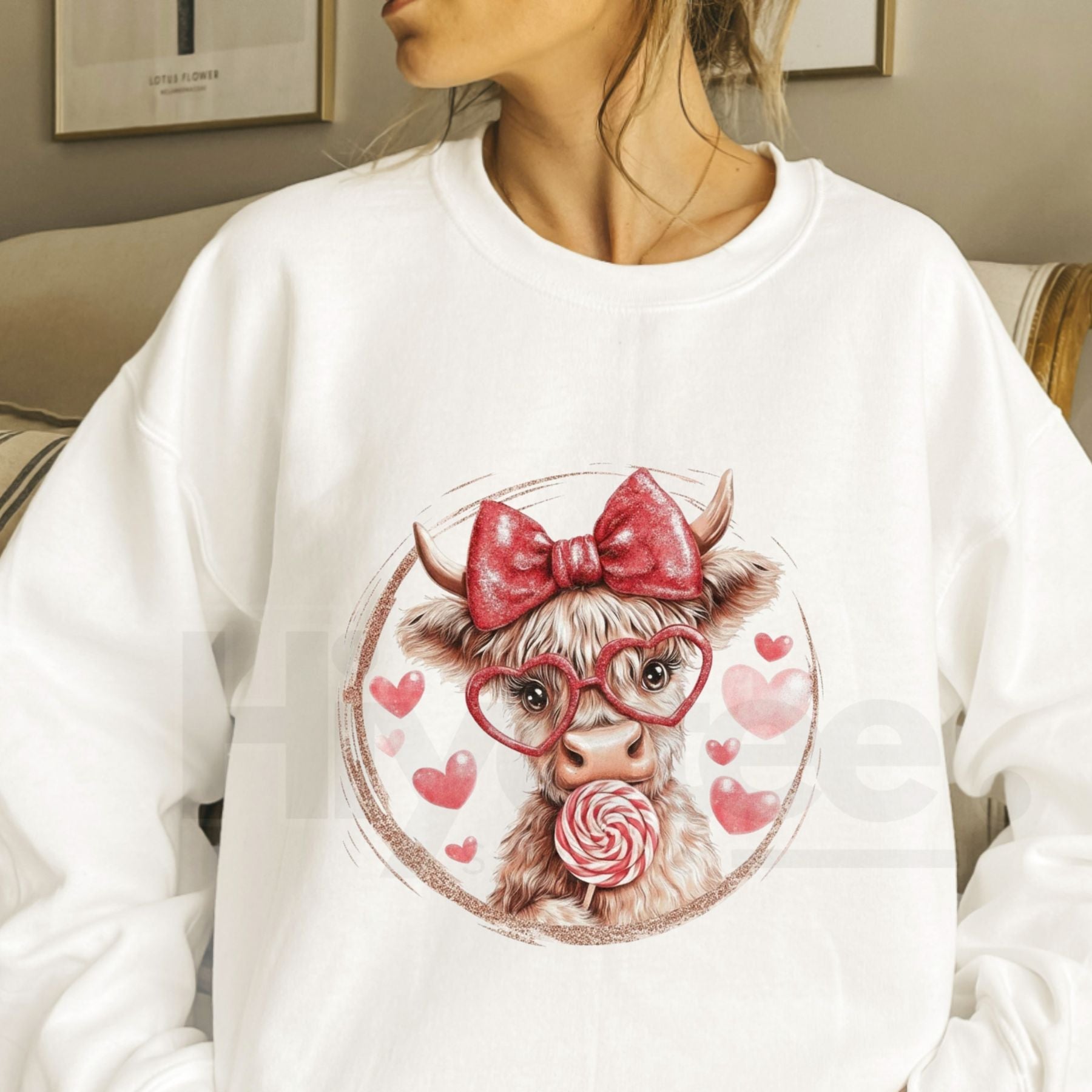 Retro Valentine Highland Cow Sweatshirt: Vintage Western Boho Love Crewneck