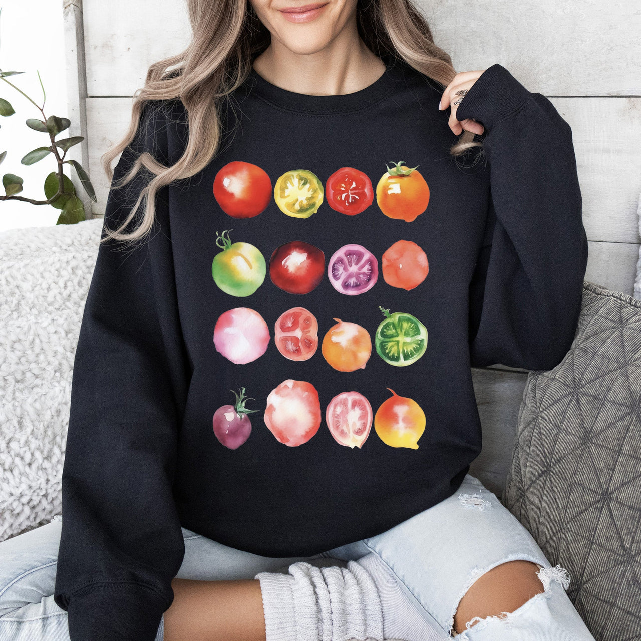 Ripe Tomato Print, Garden Fresh Garden Produce Theme Artwork For Garden Lovers Sweatshirt
