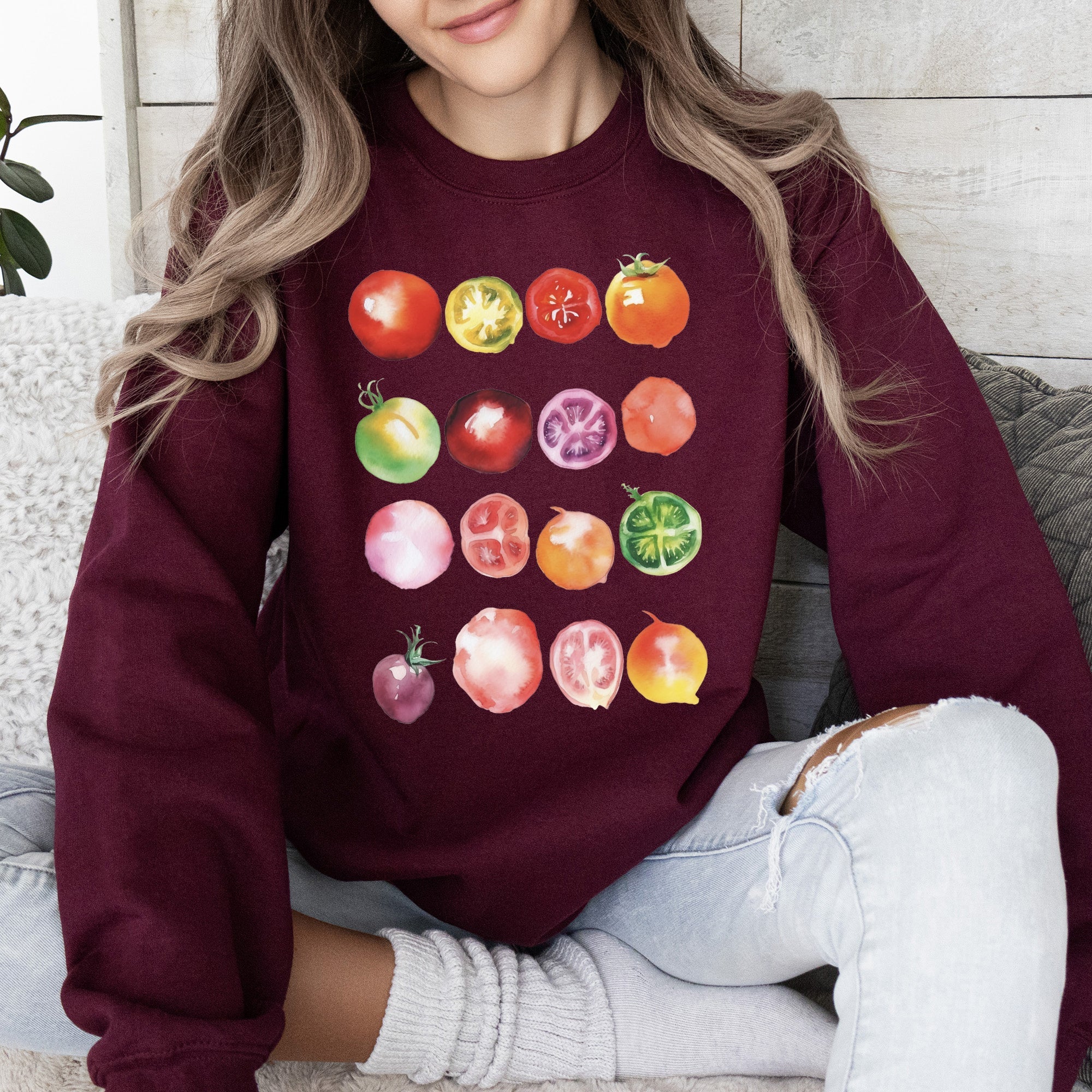 Ripe Tomato Print, Garden Fresh Garden Produce Theme Artwork For Garden Lovers Sweatshirt
