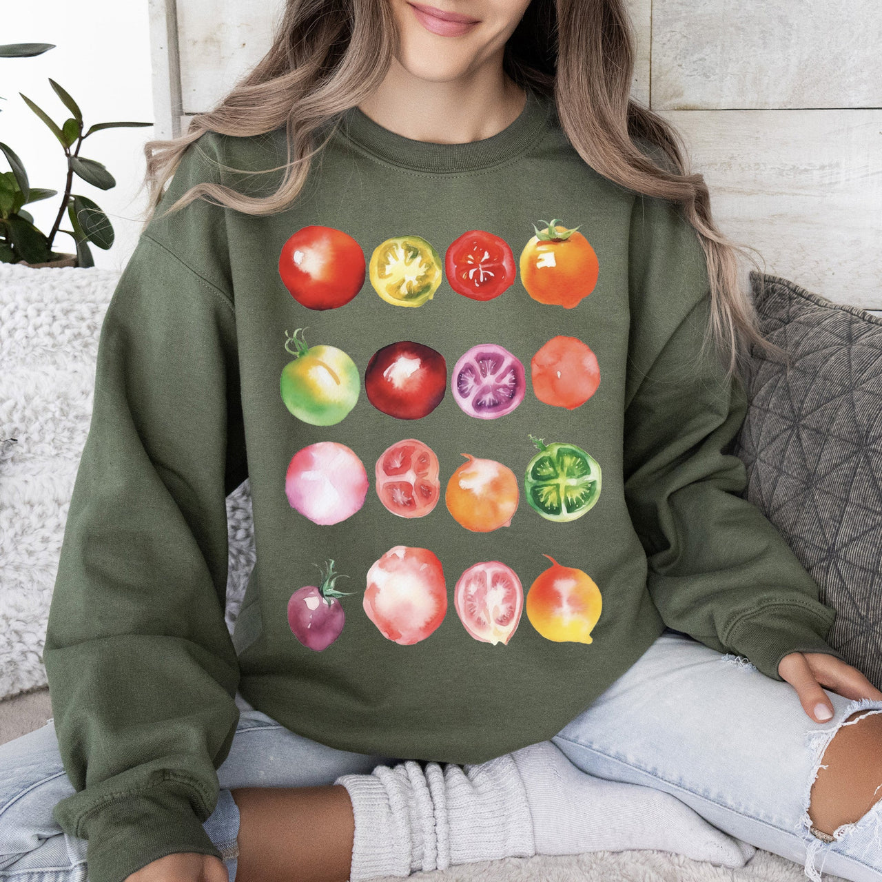 Ripe Tomato Print, Garden Fresh Garden Produce Theme Artwork For Garden Lovers Sweatshirt