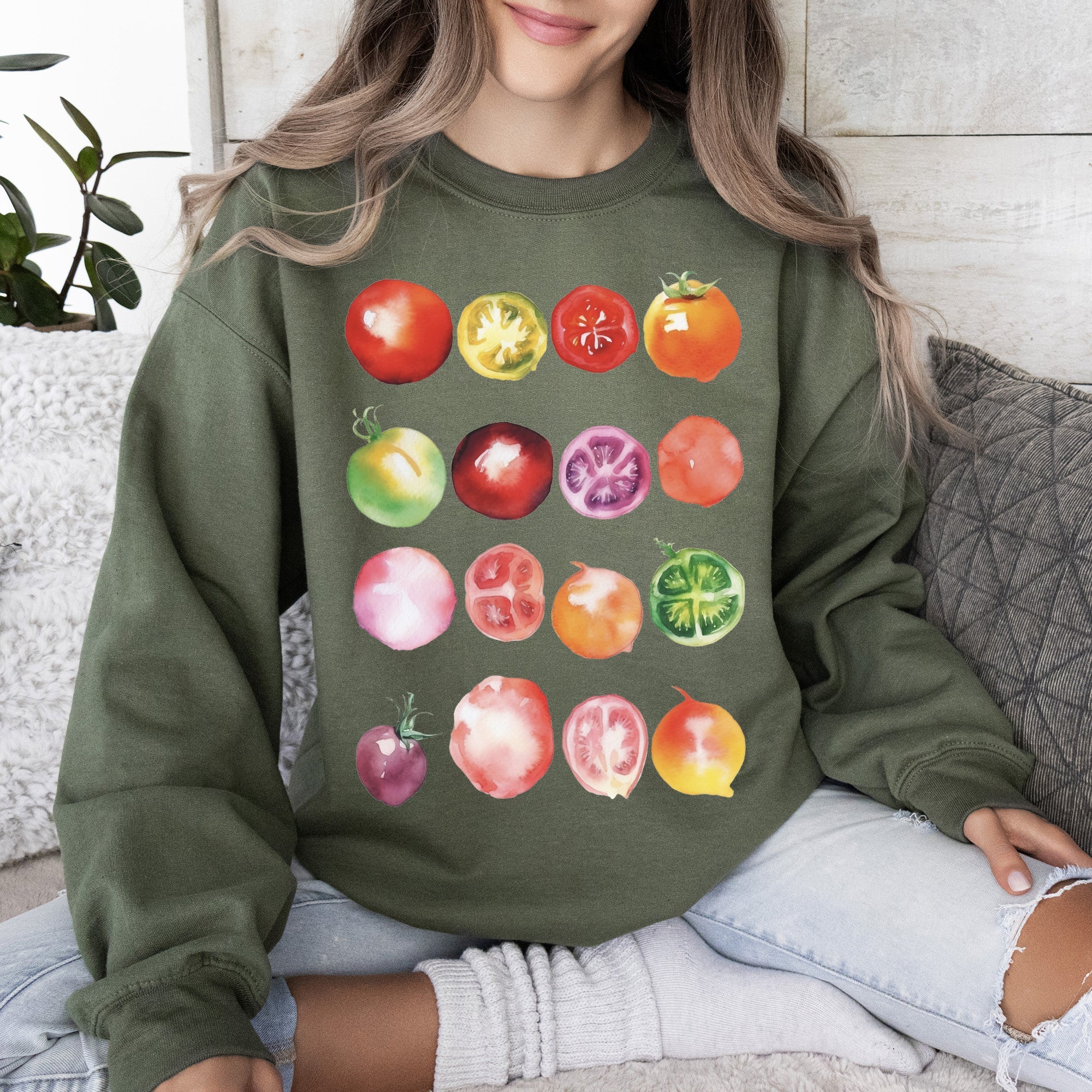 Ripe Tomato Print, Garden Fresh Garden Produce Theme Artwork For Garden Lovers Sweatshirt